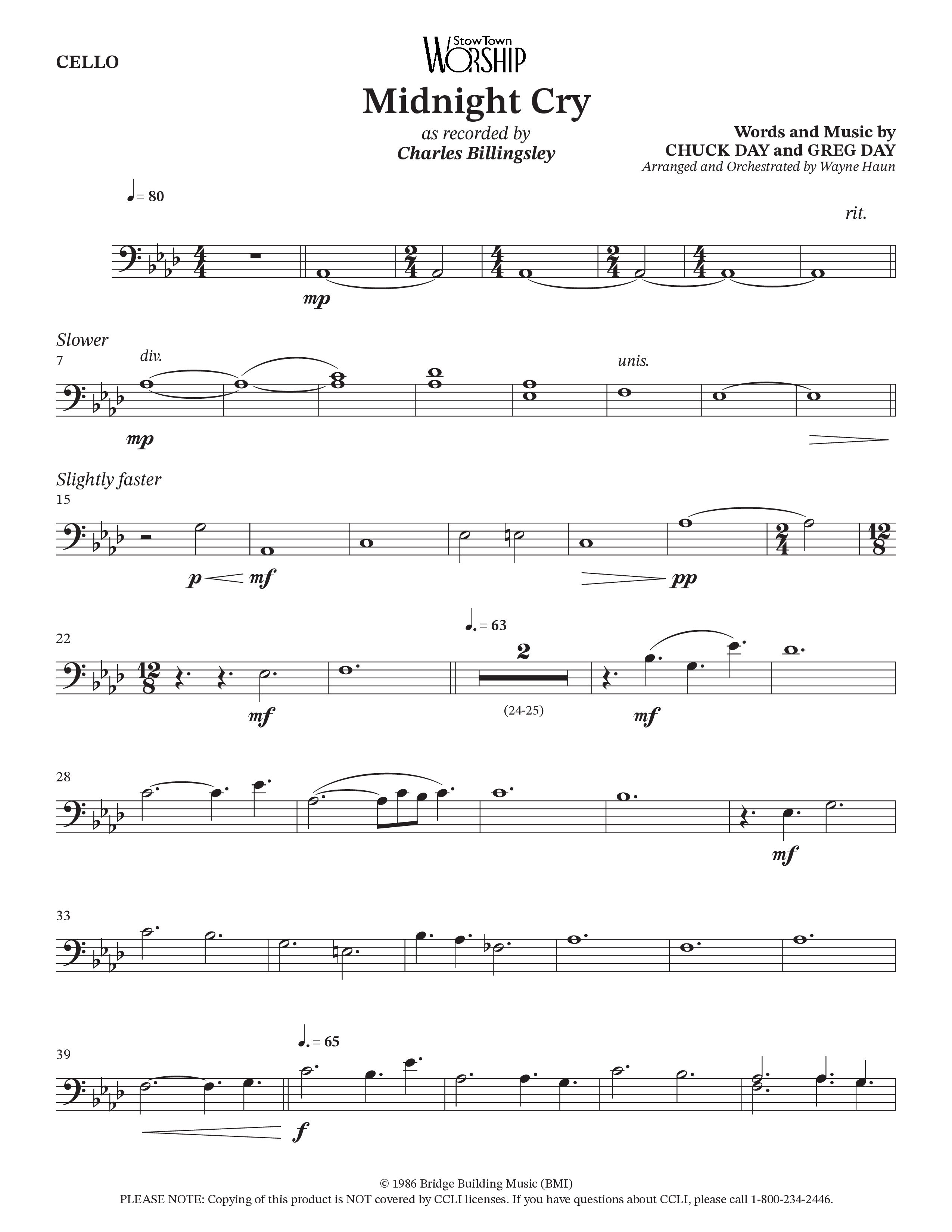 Midnight Cry (Choral Anthem SATB) Cello (Charles Billingsley / Arr. Wayne Haun)