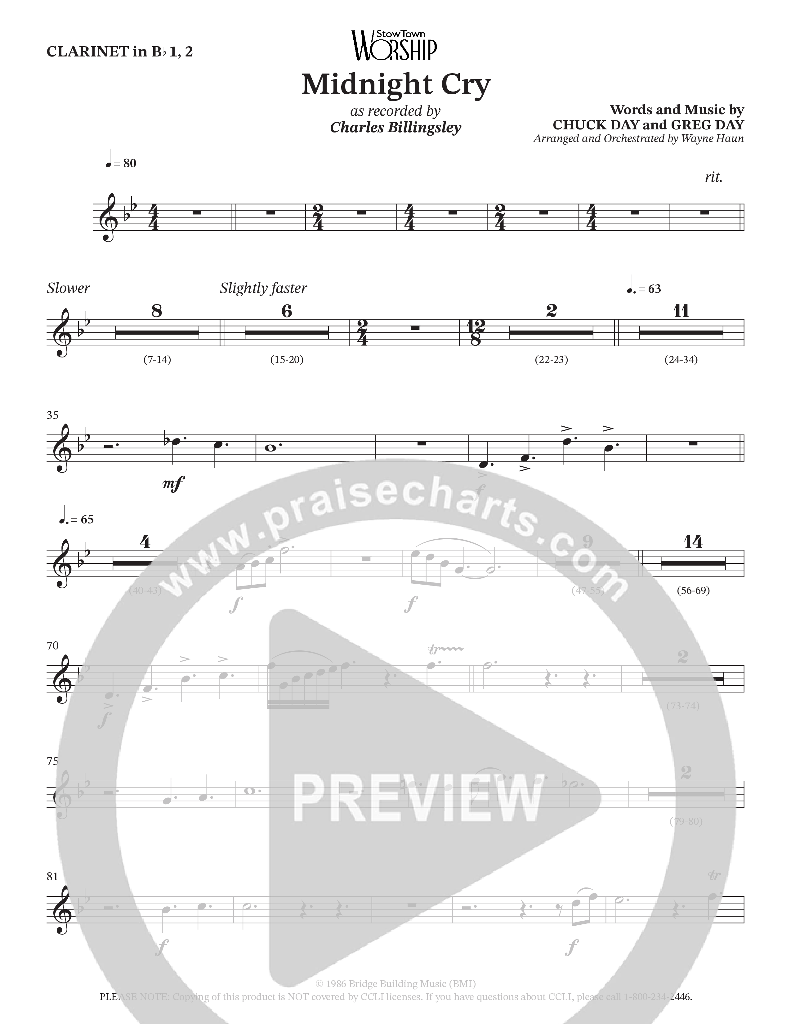 Midnight Cry (Choral Anthem SATB) Clarinet 1/2 (Charles Billingsley / Arr. Wayne Haun)