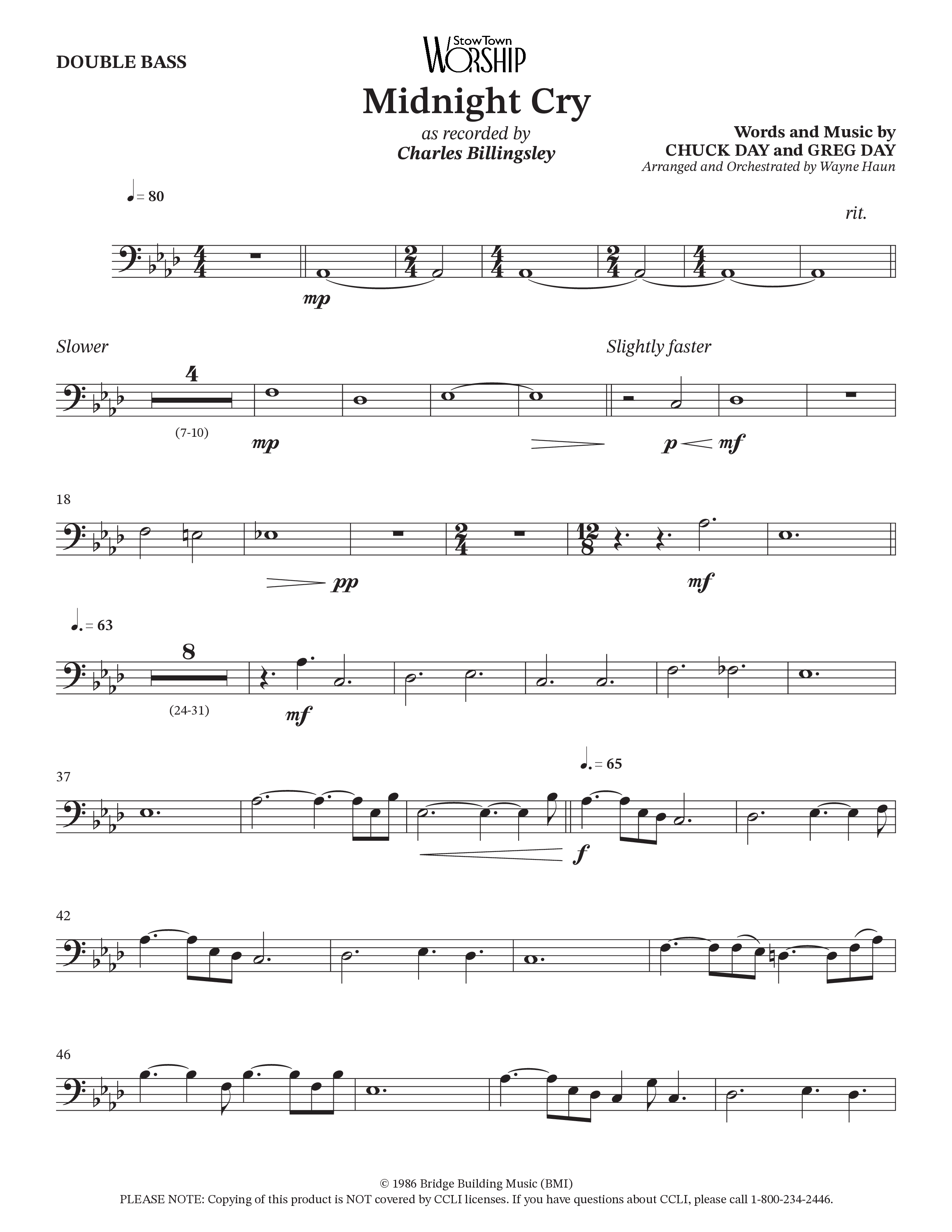 Midnight Cry (Choral Anthem SATB) Double Bass (Charles Billingsley / Arr. Wayne Haun)