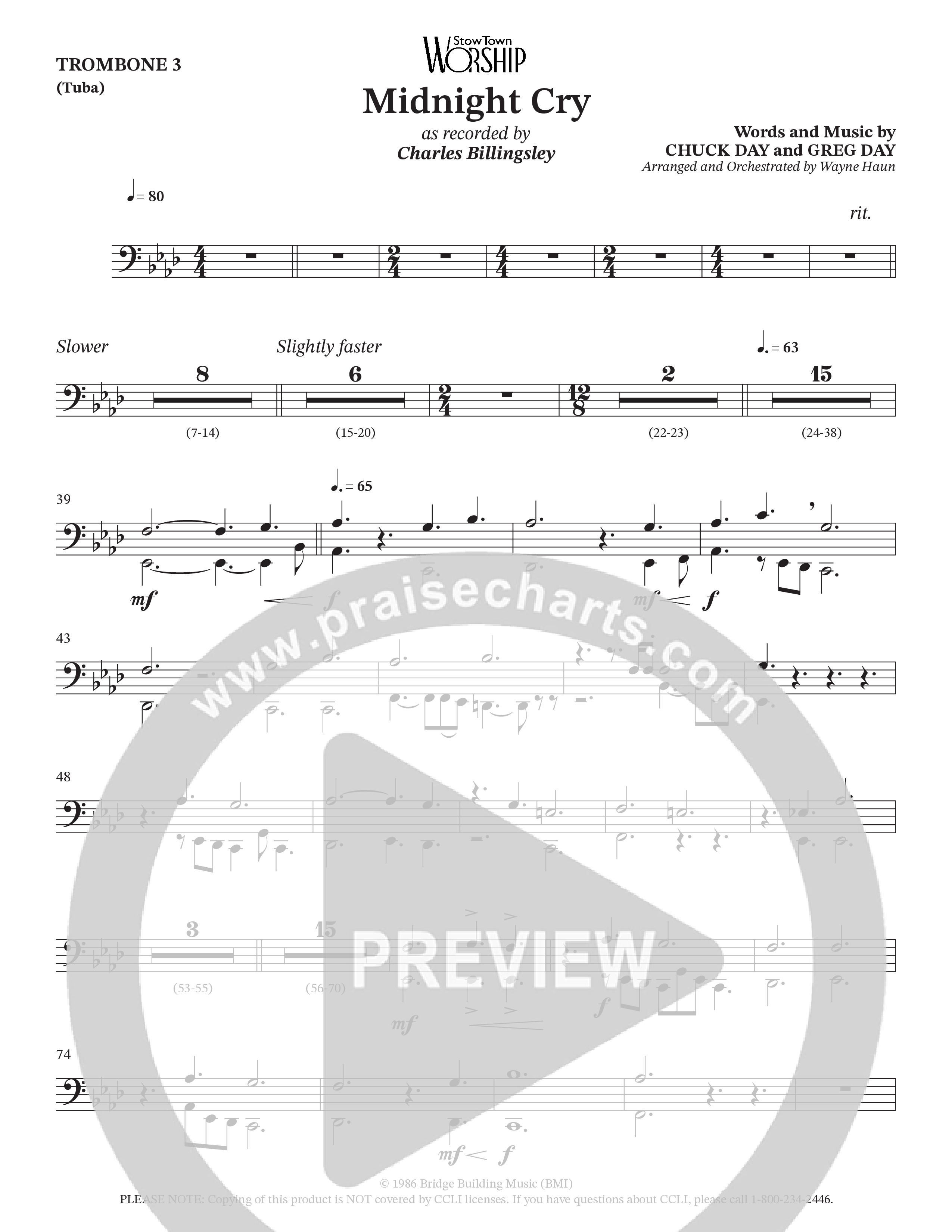 Midnight Cry (Choral Anthem SATB) Trombone 3/Tuba (Charles Billingsley / Arr. Wayne Haun)