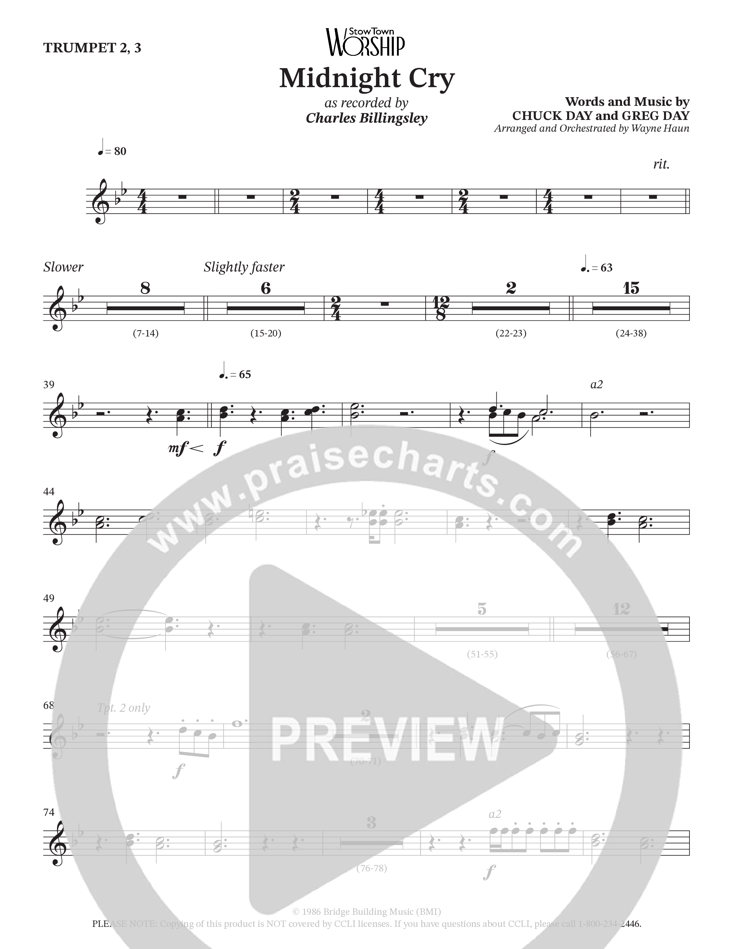 Midnight Cry (Choral Anthem SATB) Trumpet 2/3 (Charles Billingsley / Arr. Wayne Haun)
