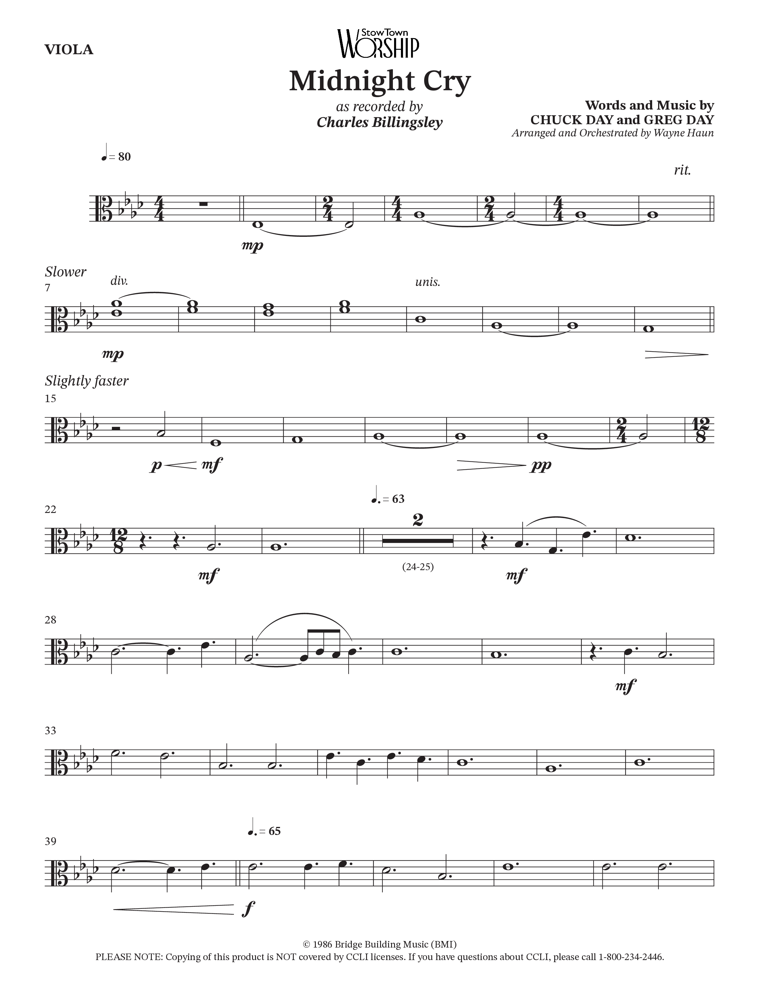 Midnight Cry (Choral Anthem SATB) Viola (Charles Billingsley / Arr. Wayne Haun)