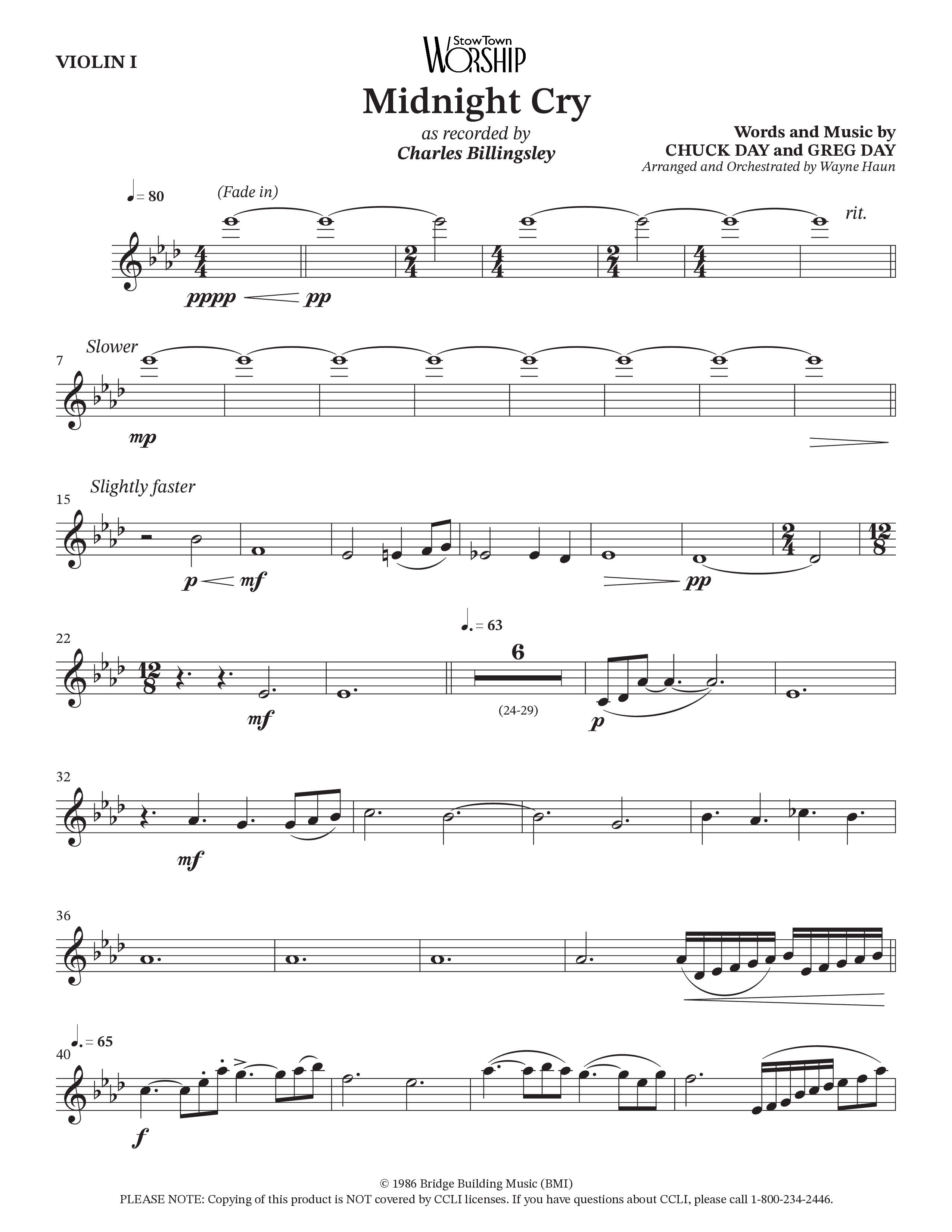 Midnight Cry (Choral Anthem SATB) String Pack (Charles Billingsley / Arr. Wayne Haun)