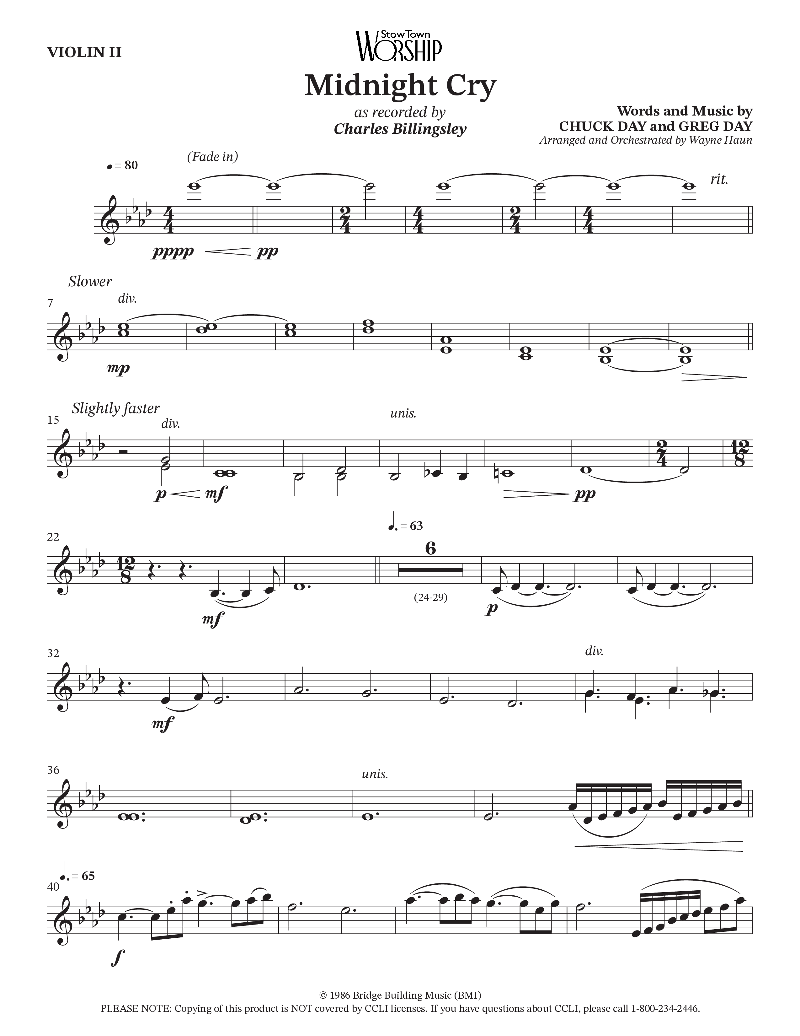 Midnight Cry (Choral Anthem SATB) Violin 2 (Charles Billingsley / Arr. Wayne Haun)