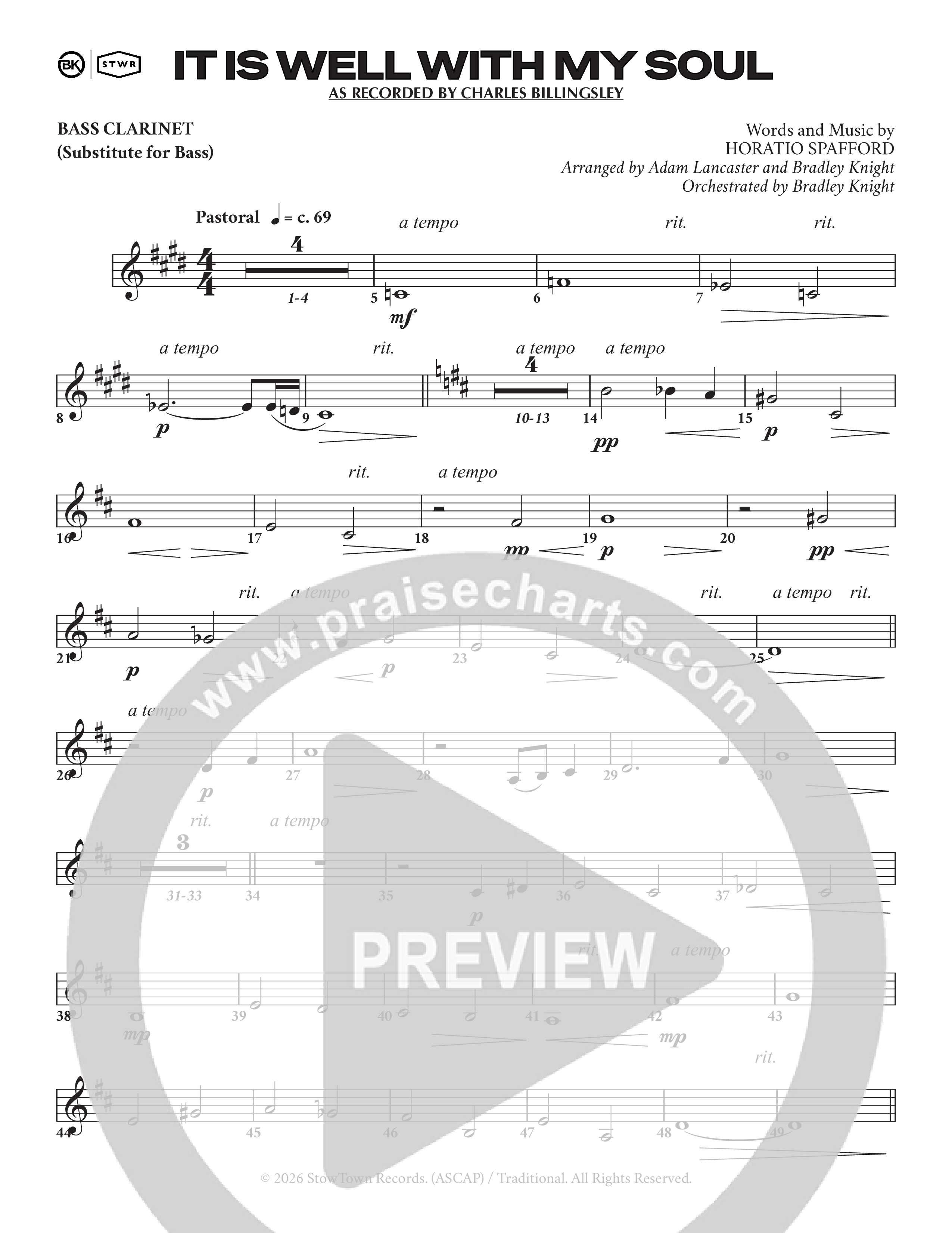 It Is Well (Choral Anthem SATB) Bass Clarinet (Charles Billingsley / Arr. Adam Lancaster)