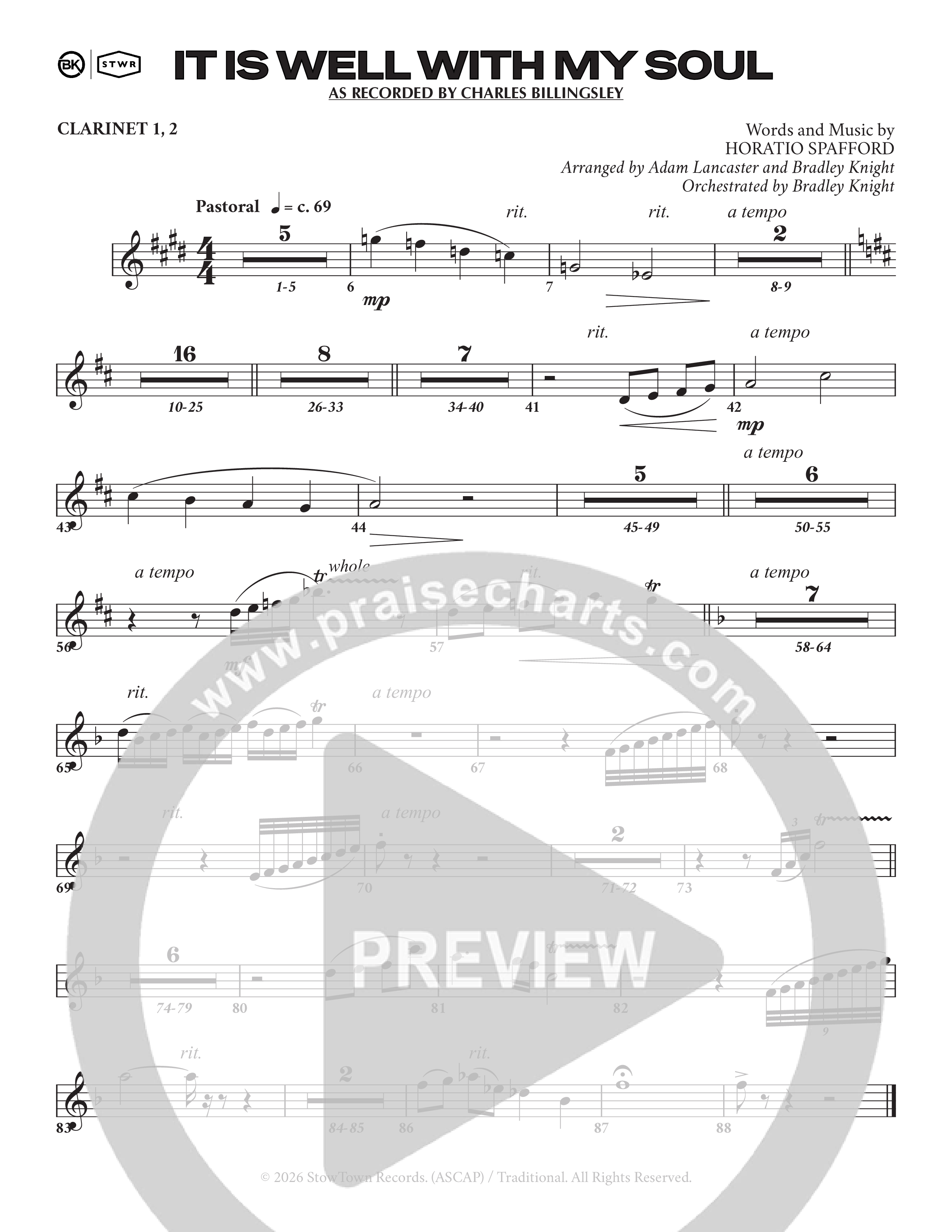 It Is Well (Choral Anthem SATB) Clarinet 1/2 (Charles Billingsley / Arr. Adam Lancaster)