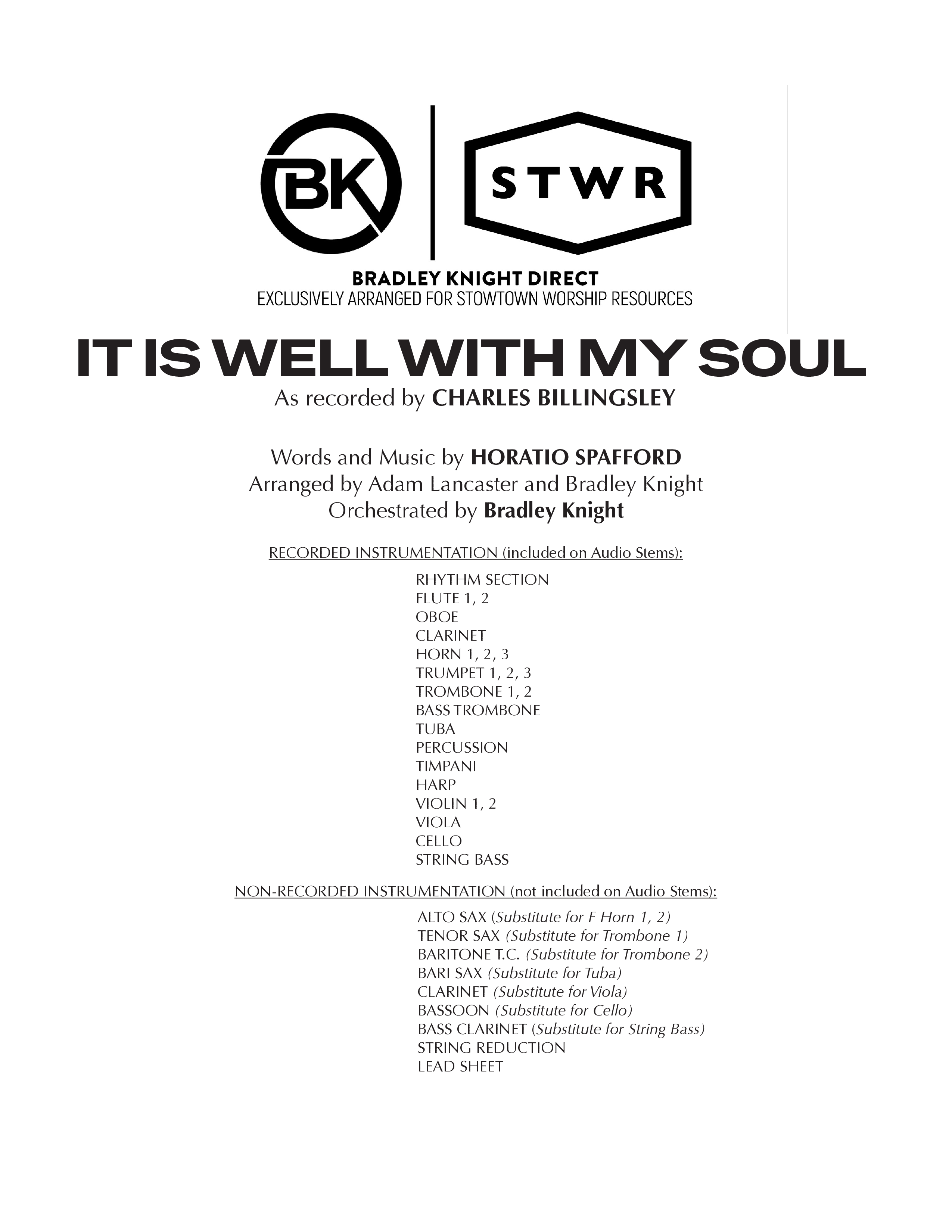 It Is Well (Choral Anthem SATB) Orchestration (Charles Billingsley / Arr. Adam Lancaster)