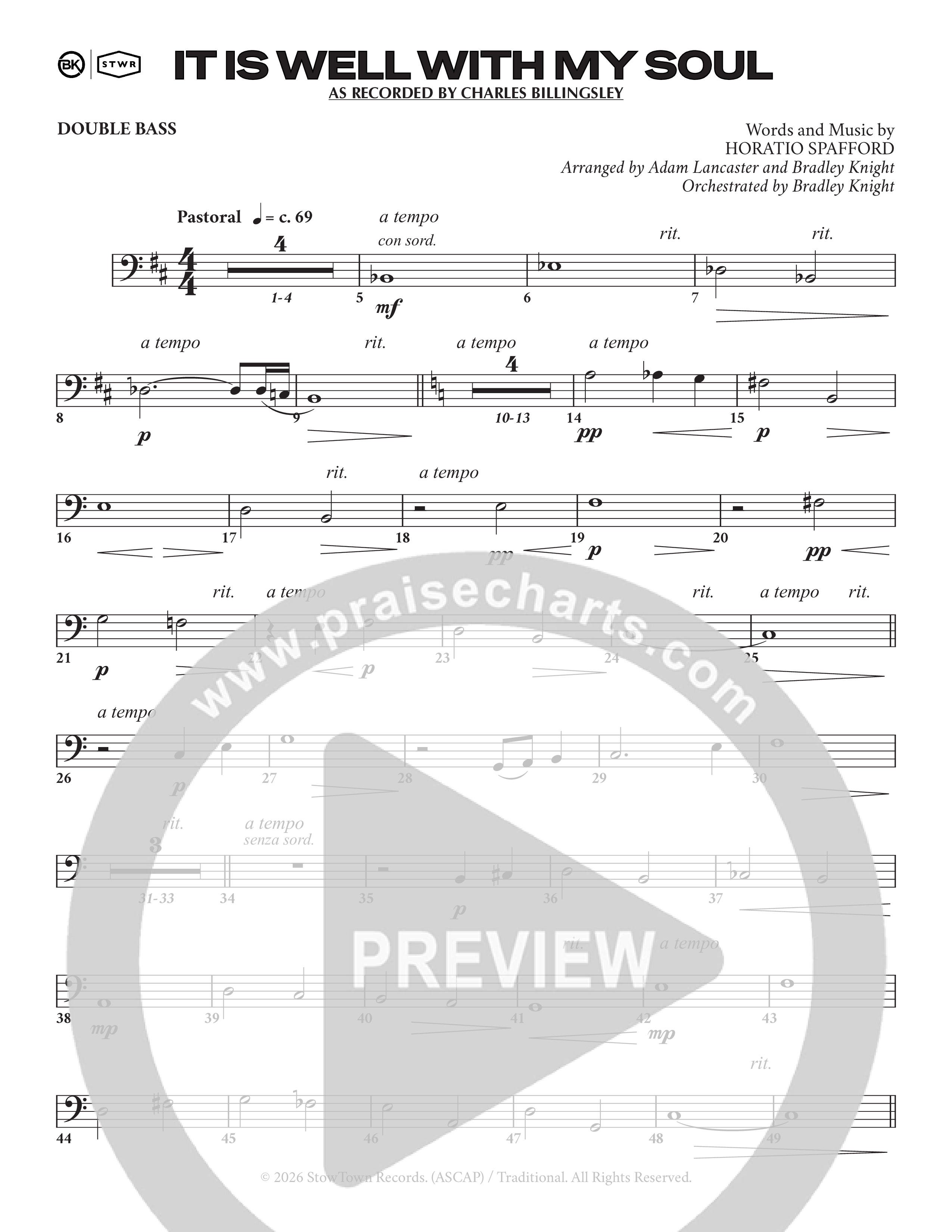 It Is Well (Choral Anthem SATB) Double Bass (Charles Billingsley / Arr. Adam Lancaster)