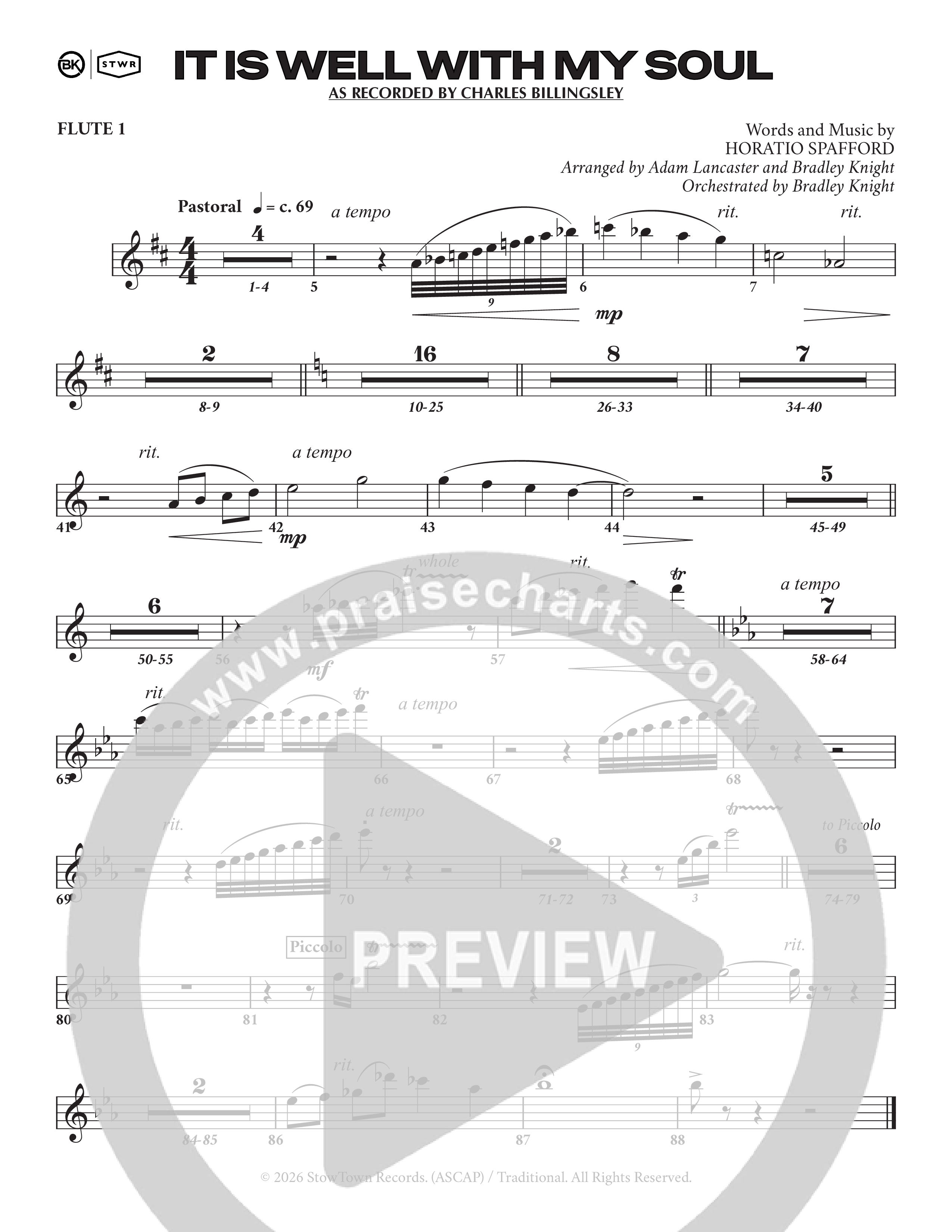 It Is Well (Choral Anthem SATB) Wind Pack (Charles Billingsley / Arr. Adam Lancaster)