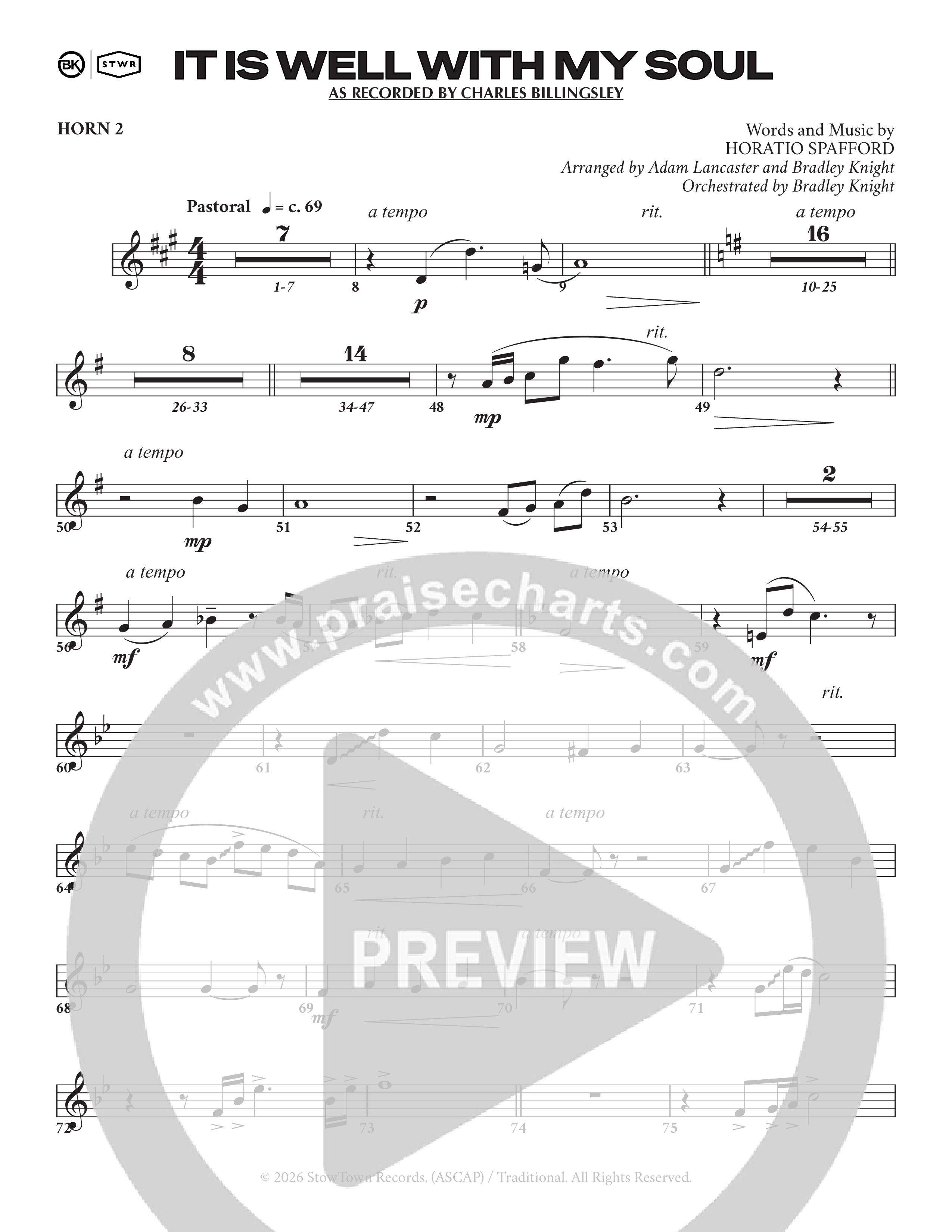 It Is Well (Choral Anthem SATB) French Horn 1/2 (Charles Billingsley / Arr. Adam Lancaster)