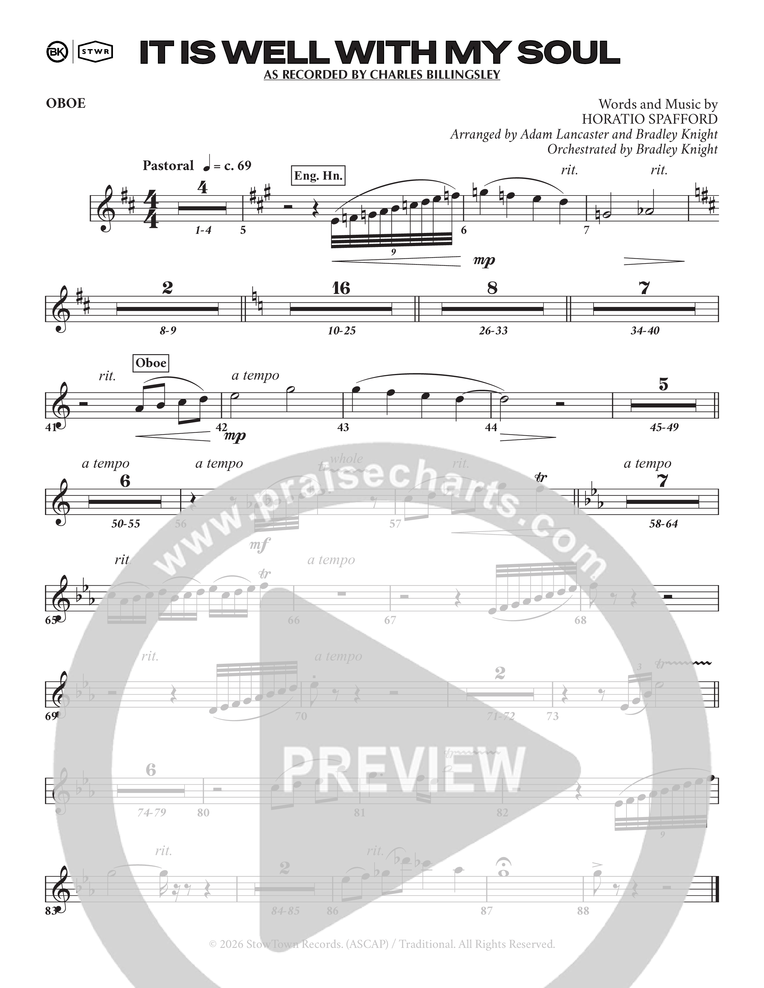 It Is Well (Choral Anthem SATB) Wind Pack (Charles Billingsley / Arr. Adam Lancaster)
