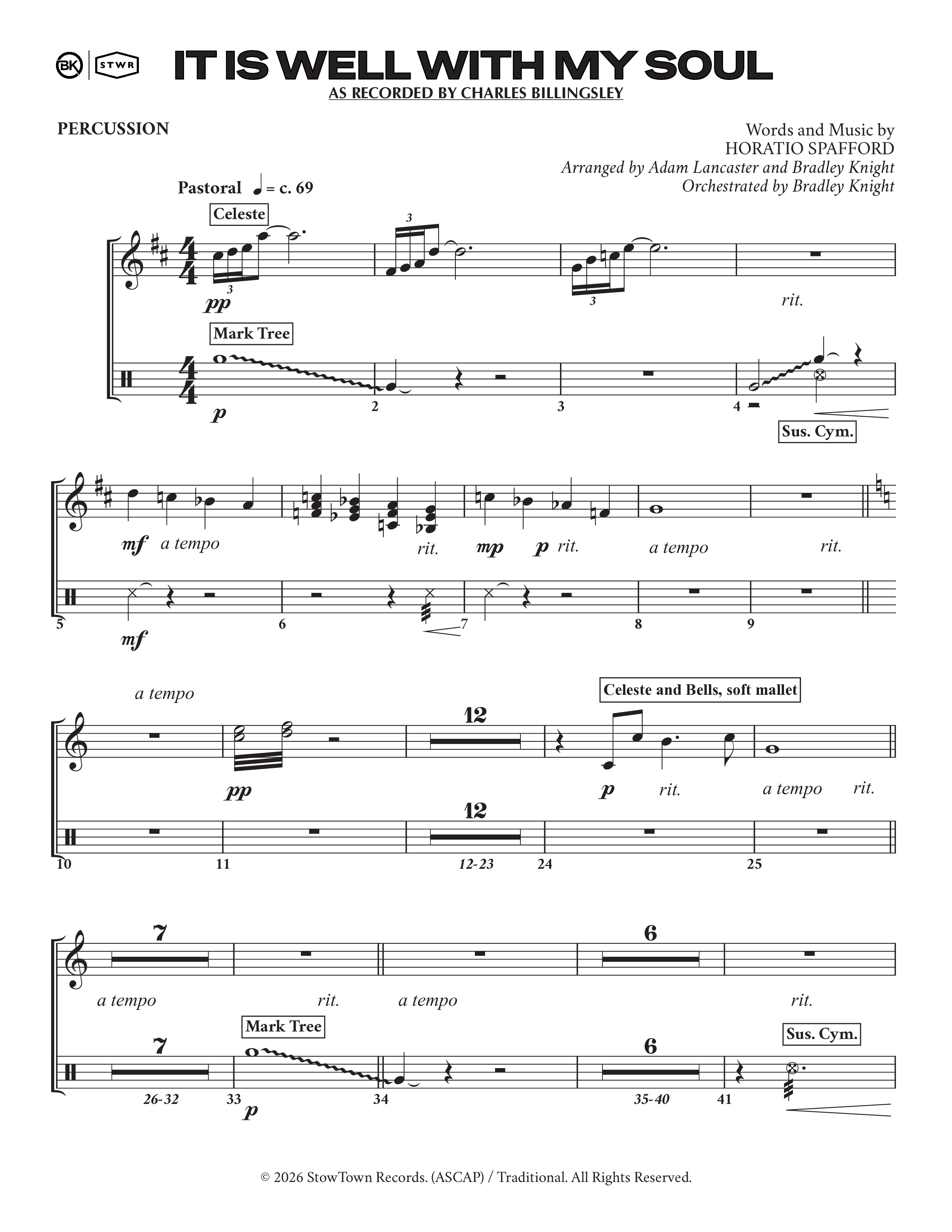 It Is Well (Choral Anthem SATB) Percussion (Charles Billingsley / Arr. Adam Lancaster)