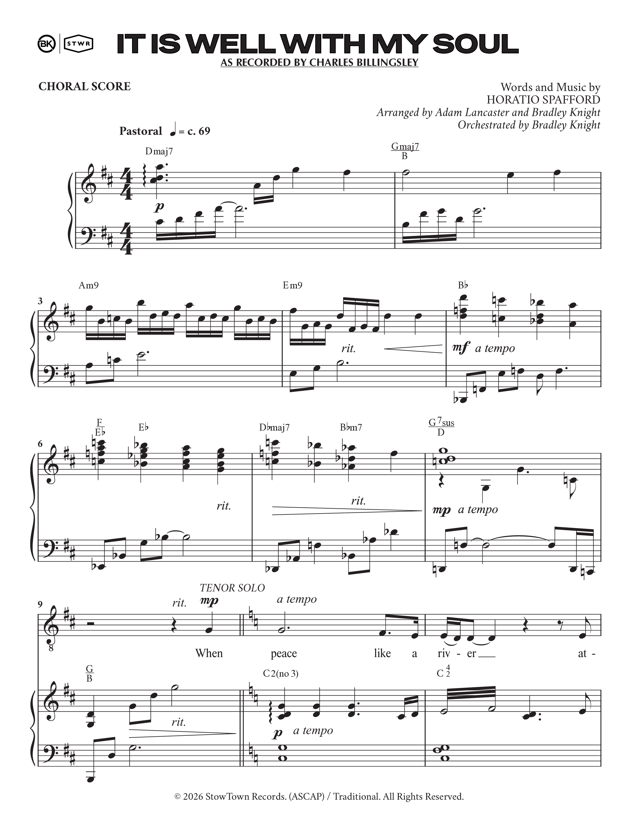 It Is Well (Choral Anthem SATB) Piano/Vocal Pack (Charles Billingsley / Arr. Adam Lancaster)