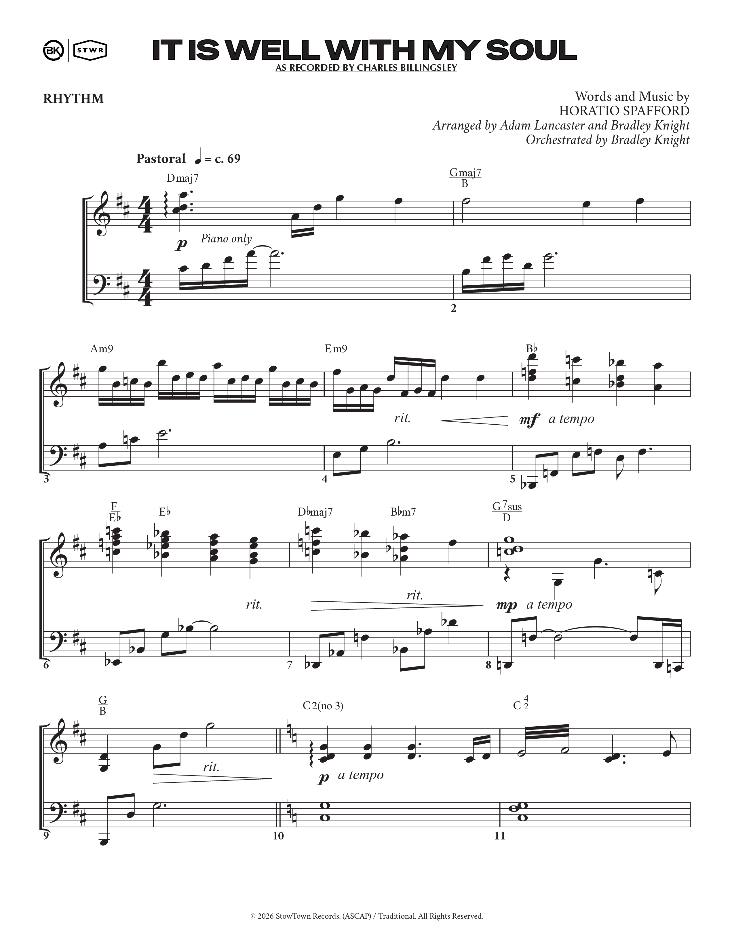 It Is Well (Choral Anthem SATB) Rhythm Chart (Charles Billingsley / Arr. Adam Lancaster)