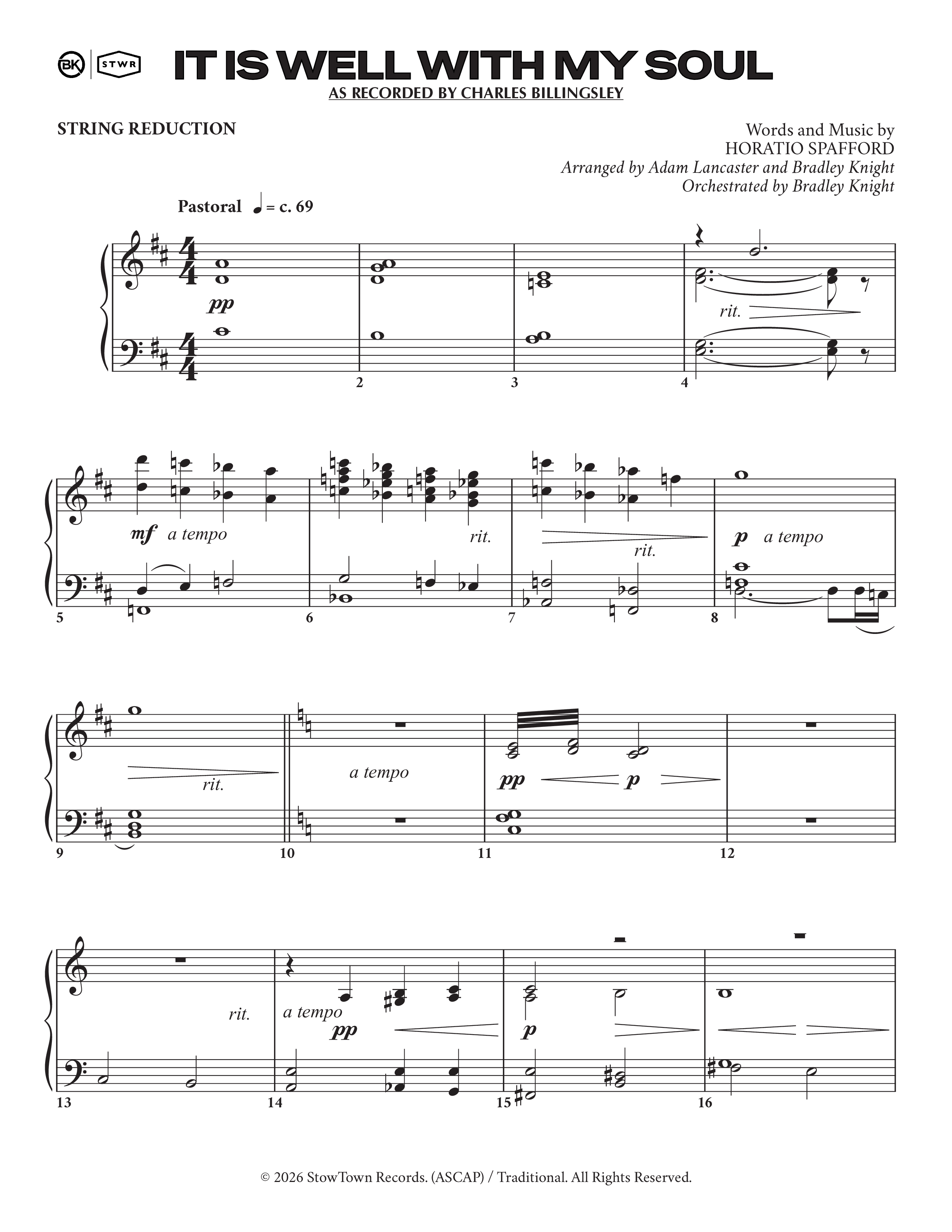 It Is Well (Choral Anthem SATB) String Reduction (Charles Billingsley / Arr. Adam Lancaster)