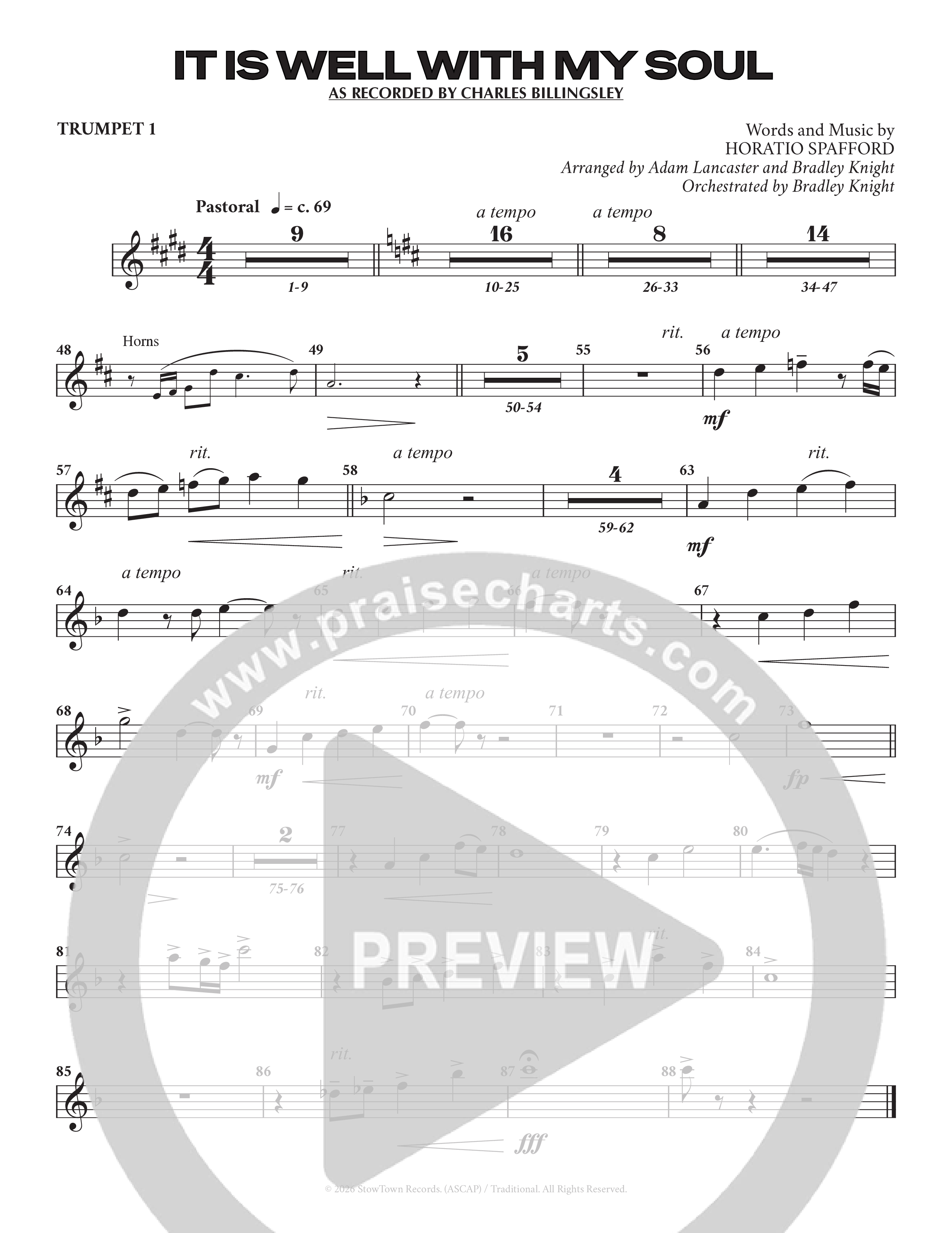 It Is Well (Choral Anthem SATB) Trumpet 1 (Charles Billingsley / Arr. Adam Lancaster)