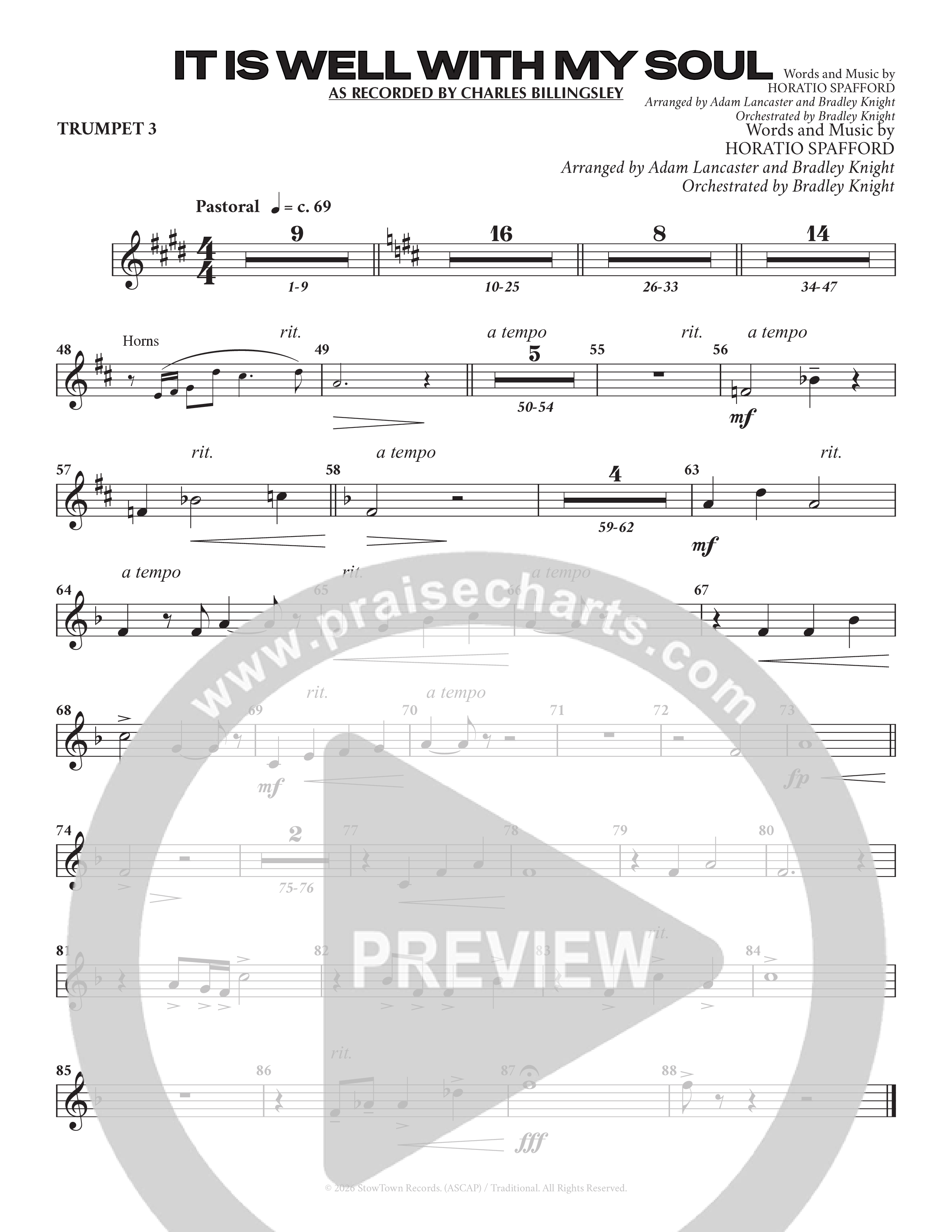 It Is Well (Choral Anthem SATB) Trumpet 3 (Charles Billingsley / Arr. Adam Lancaster)