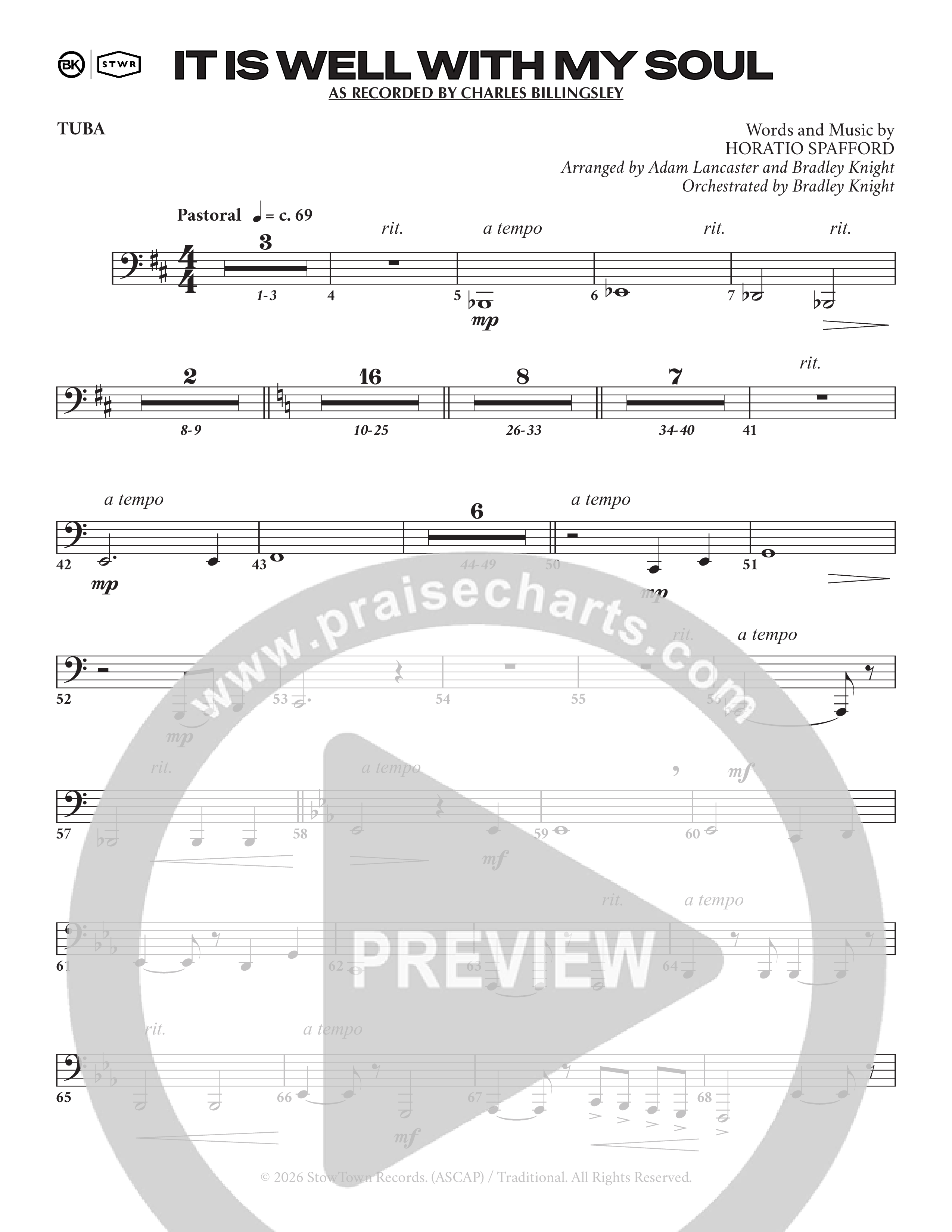 It Is Well (Choral Anthem SATB) Tuba (Charles Billingsley / Arr. Adam Lancaster)