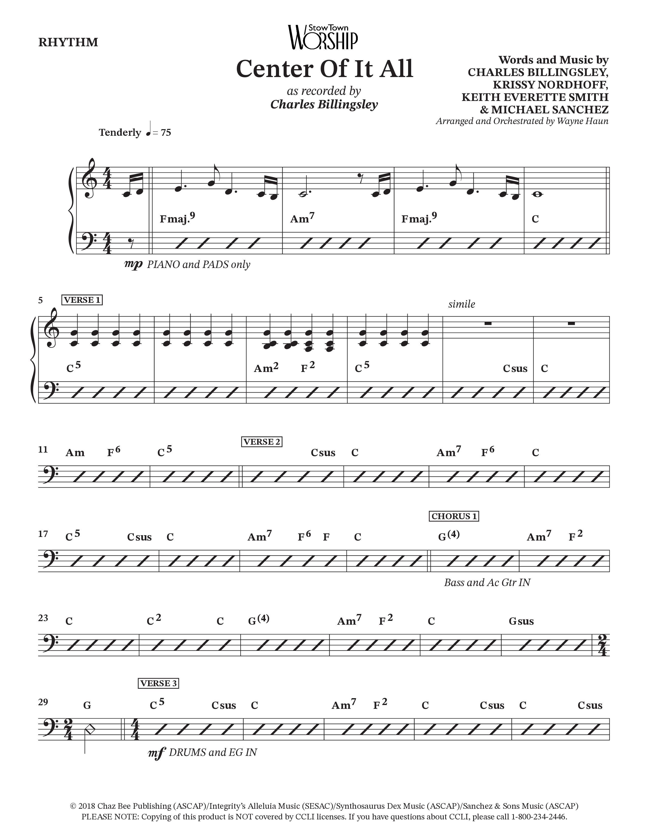Center Of It All (Choral Anthem SATB) Rhythm Chart (Charles Billingsley / Arr. Wayne Haun)
