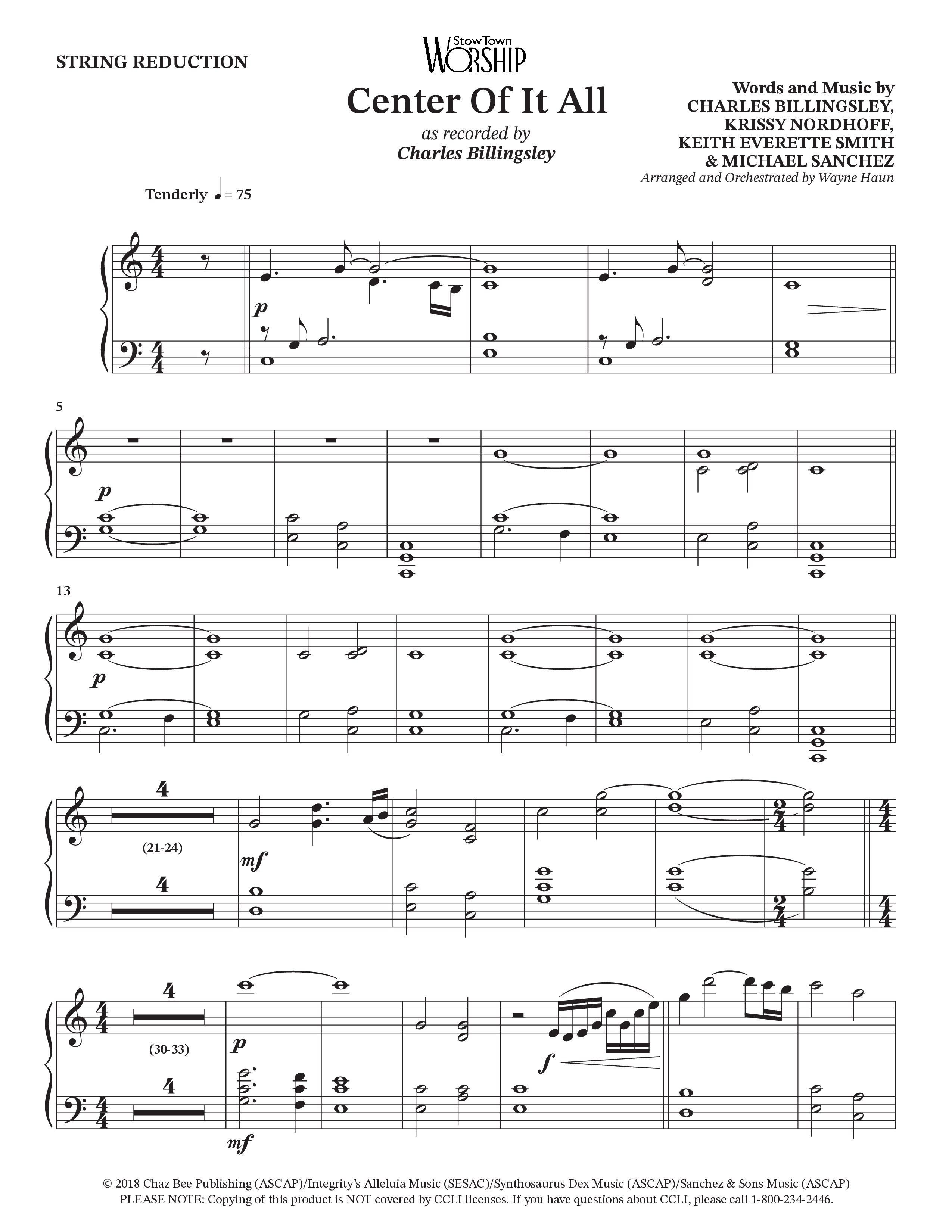 Center Of It All (Choral Anthem SATB) String Reduction (Charles Billingsley / Arr. Wayne Haun)