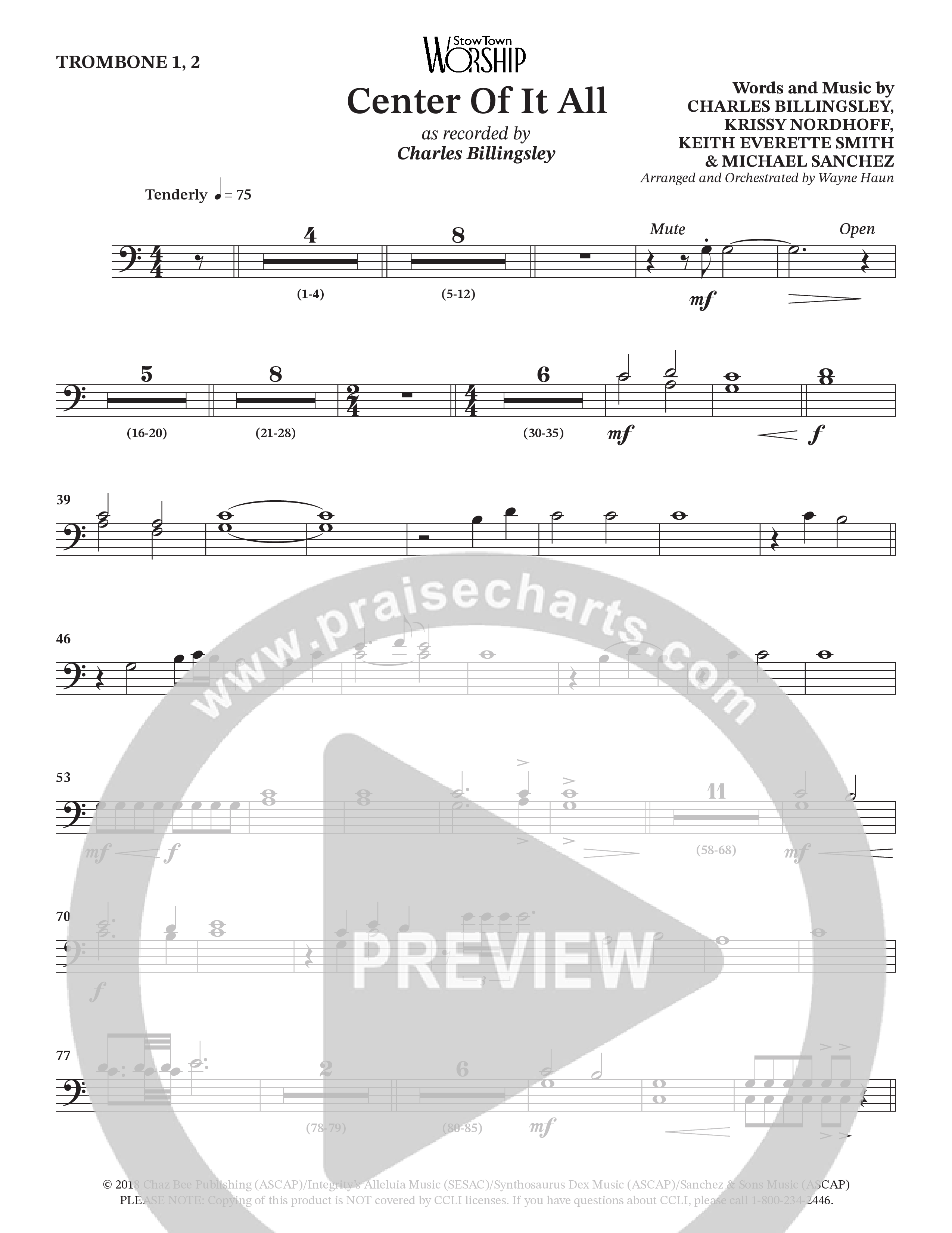 Center Of It All (Choral Anthem SATB) Trombone 1/2 (Charles Billingsley / Arr. Wayne Haun)