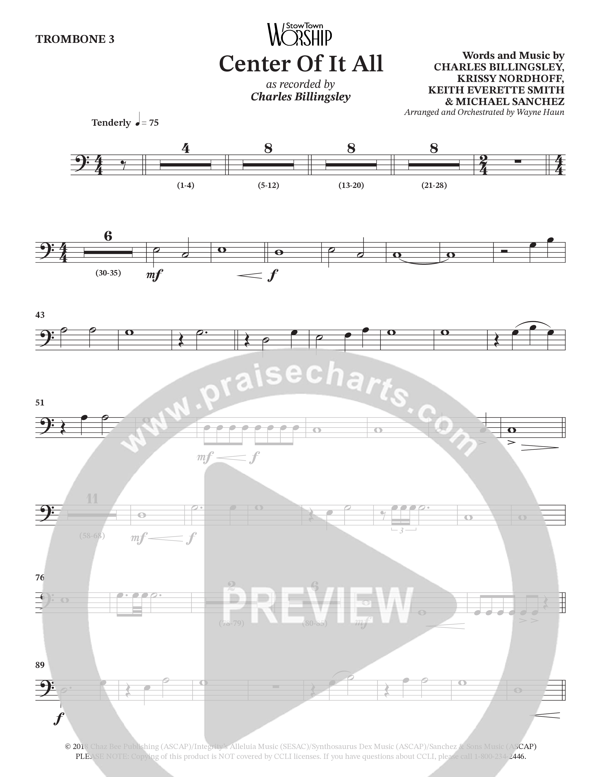 Center Of It All (Choral Anthem SATB) Trombone 3 (Charles Billingsley / Arr. Wayne Haun)