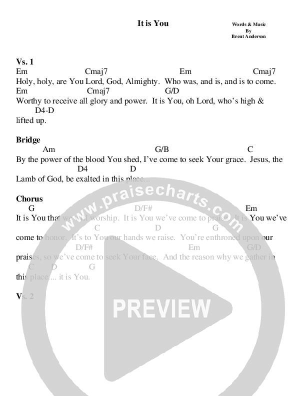 It Is You Chords & Lyrics (Brent Anderson)