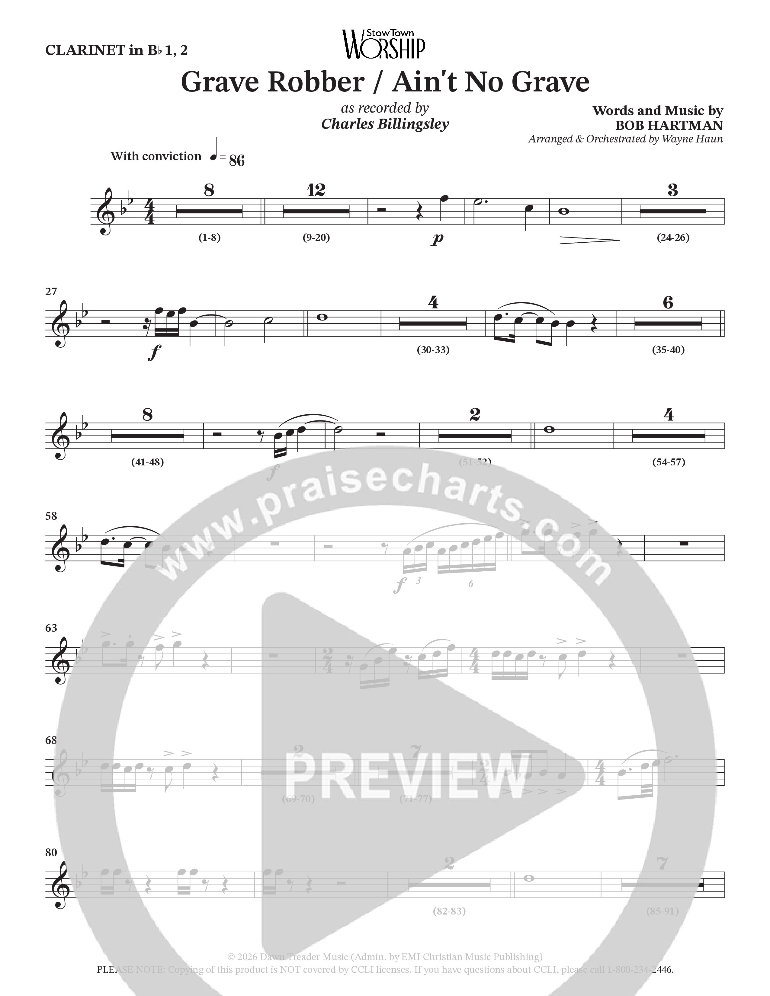 Grave Robber / Ain't No Grave (Choral Anthem SATB) Clarinet 1/2 (Charles Billingsley / Arr. Wayne Haun)