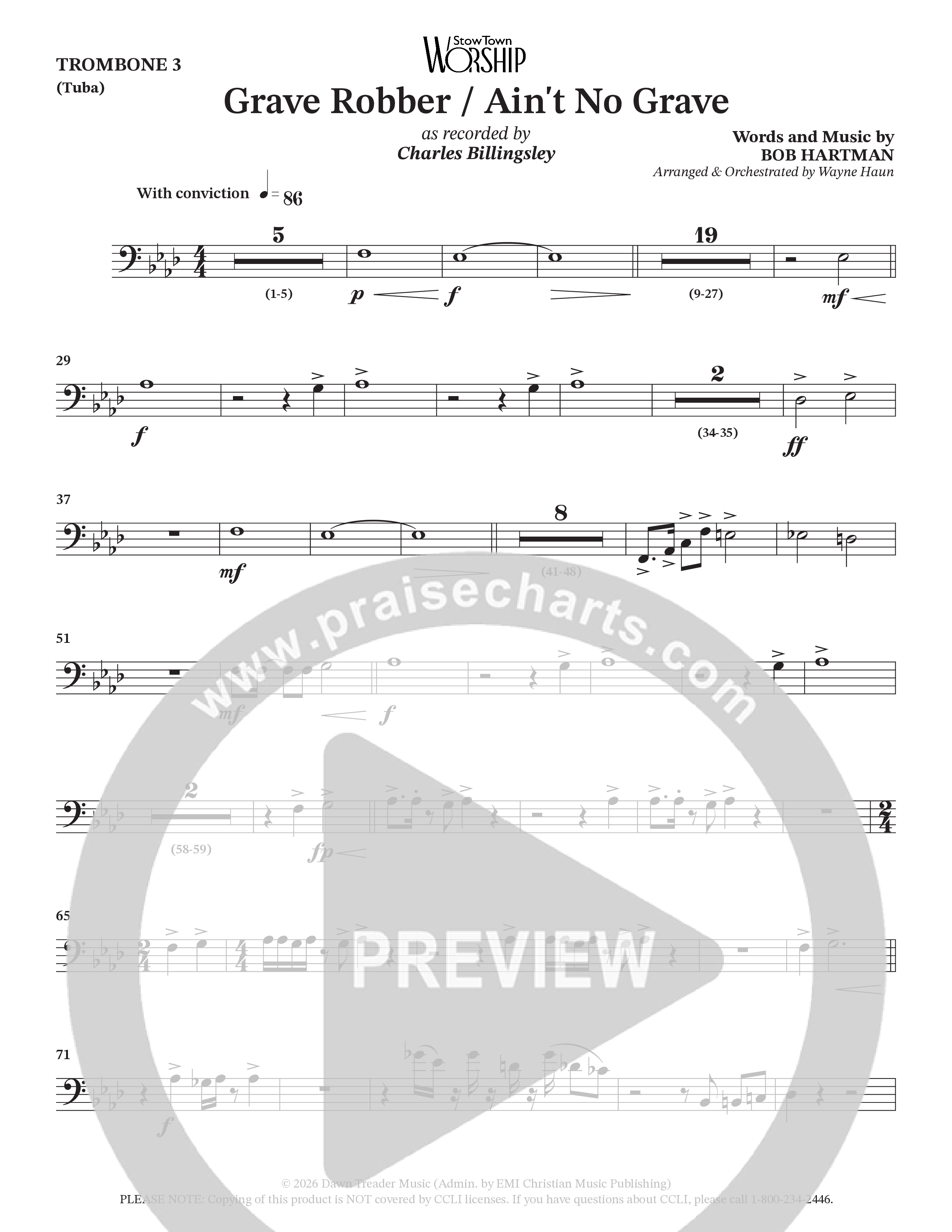 Grave Robber / Ain't No Grave (Choral Anthem SATB) Trombone 3/Tuba (Charles Billingsley / Arr. Wayne Haun)