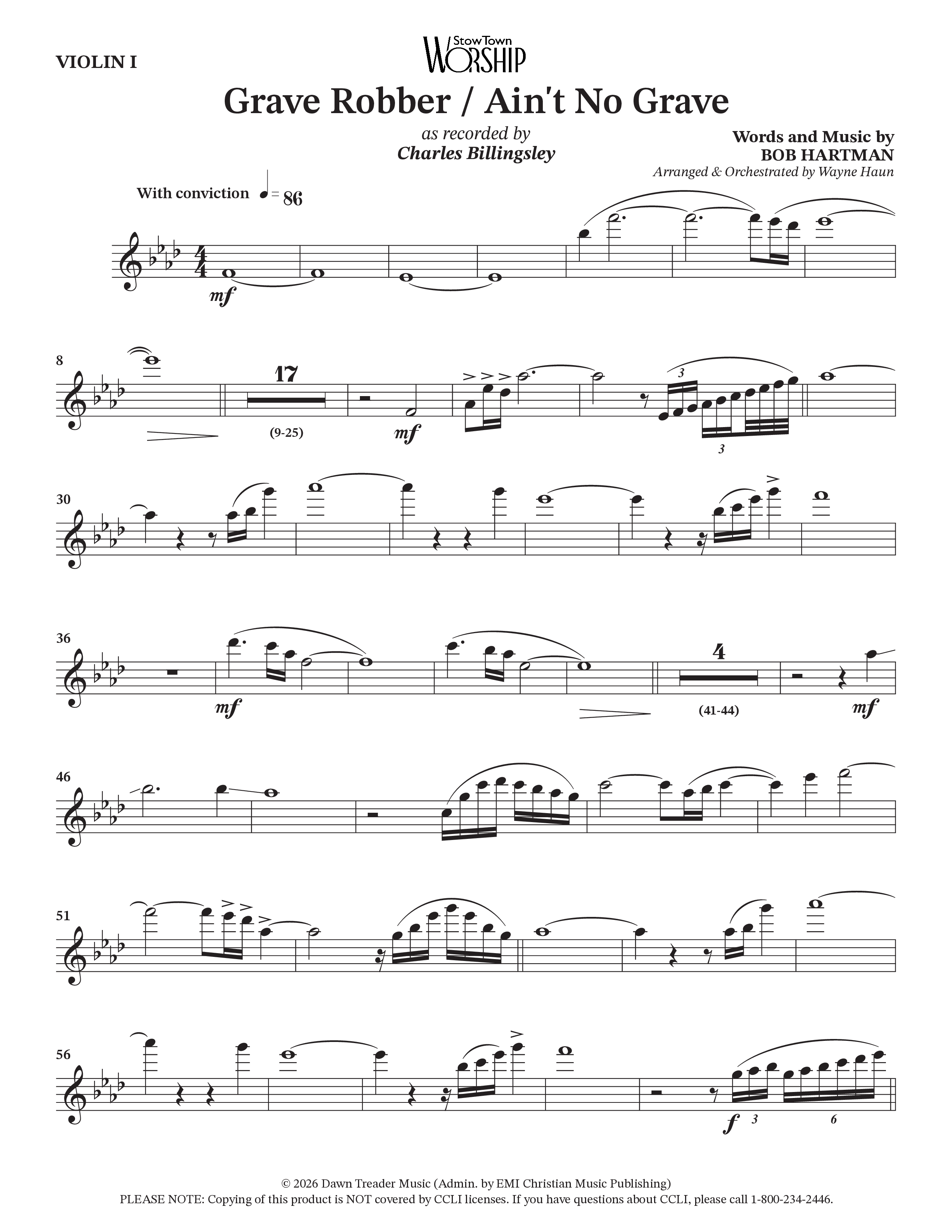 Grave Robber / Ain't No Grave (Choral Anthem SATB) Violin 1 (Charles Billingsley / Arr. Wayne Haun)