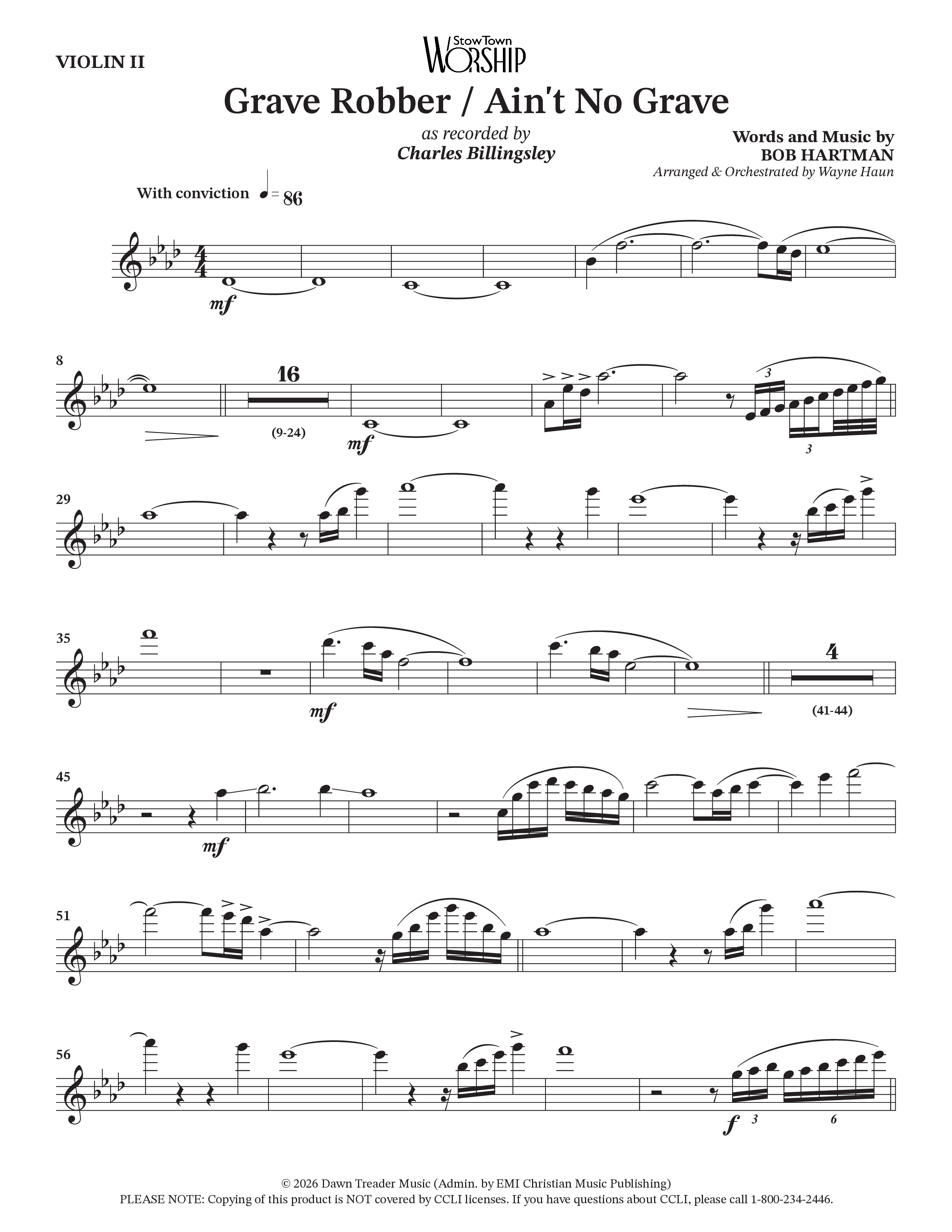 Grave Robber / Ain't No Grave (Choral Anthem SATB) Violin 2 (Charles Billingsley / Arr. Wayne Haun)