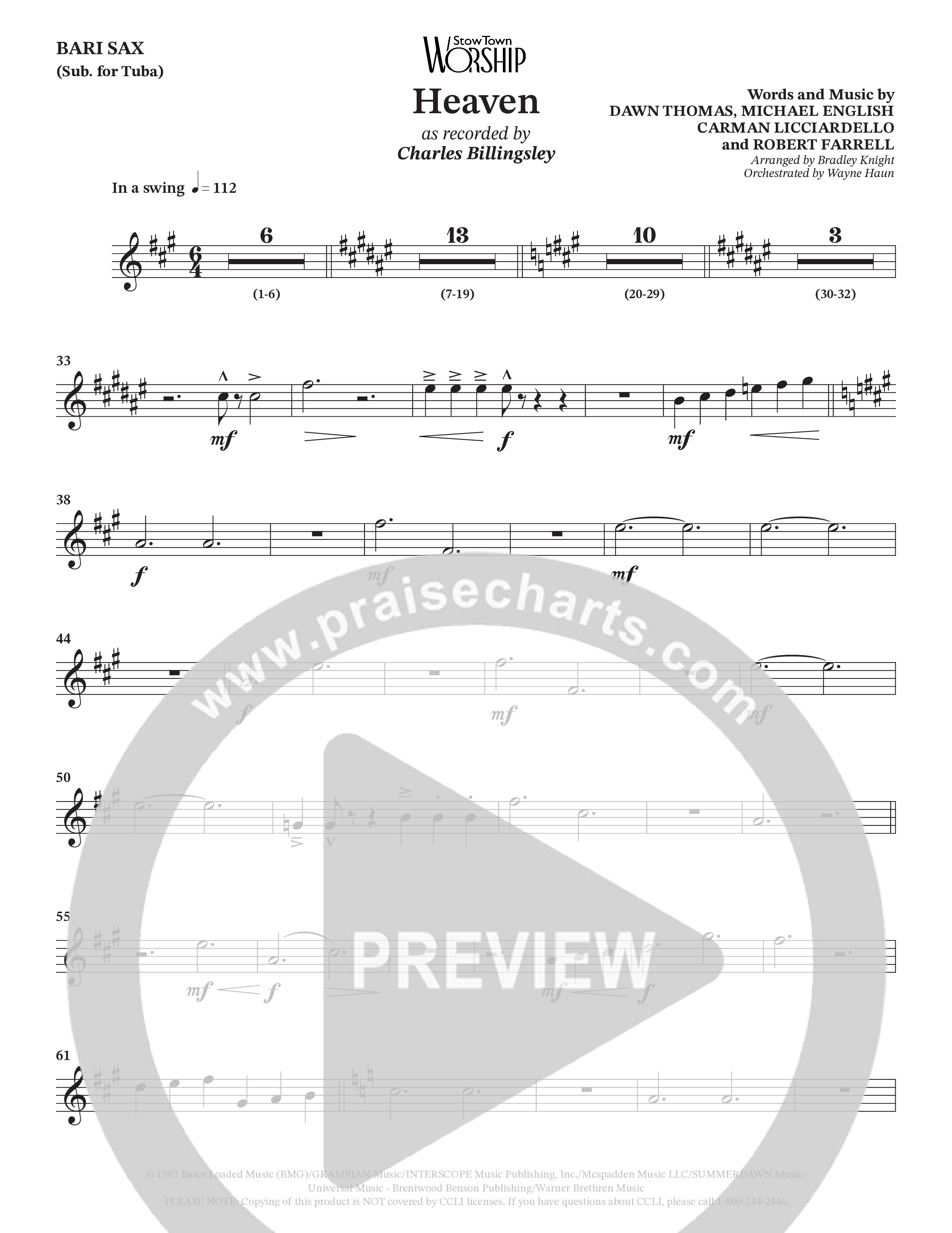 Heaven (Choral Anthem SATB) Bari Sax (Charles Billingsley / Arr. Bradley Knight / Orch. Wayne Haun)