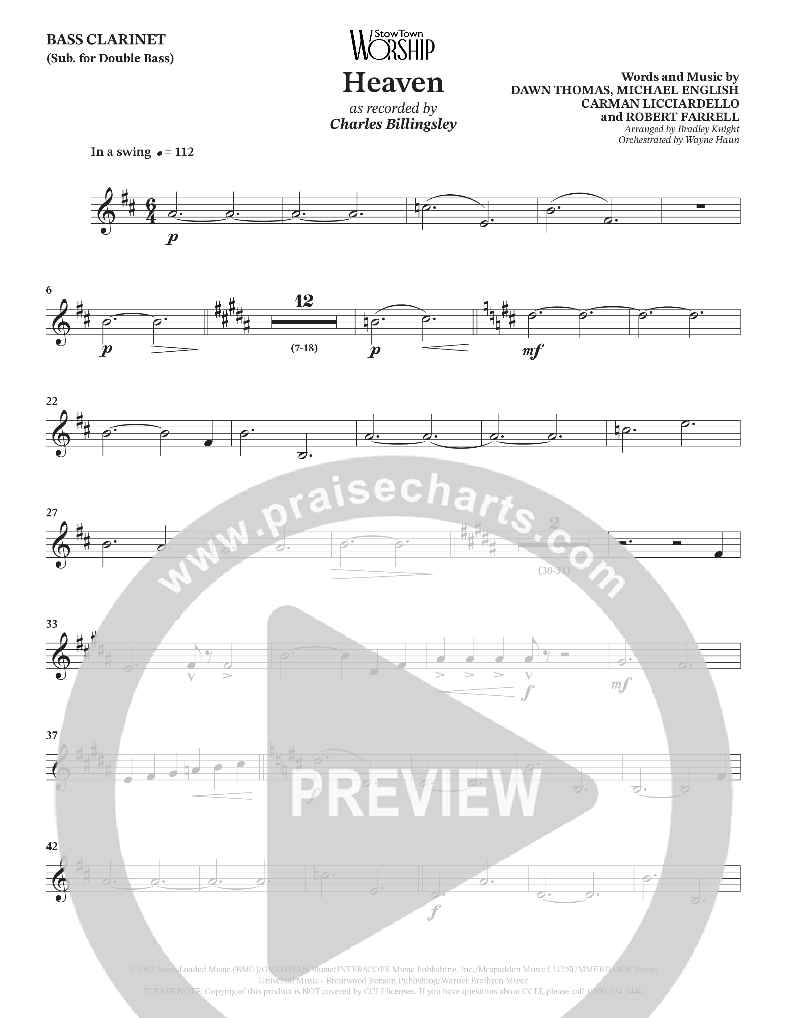 Heaven (Choral Anthem SATB) Bass Clarinet (Charles Billingsley / Arr. Bradley Knight / Orch. Wayne Haun)