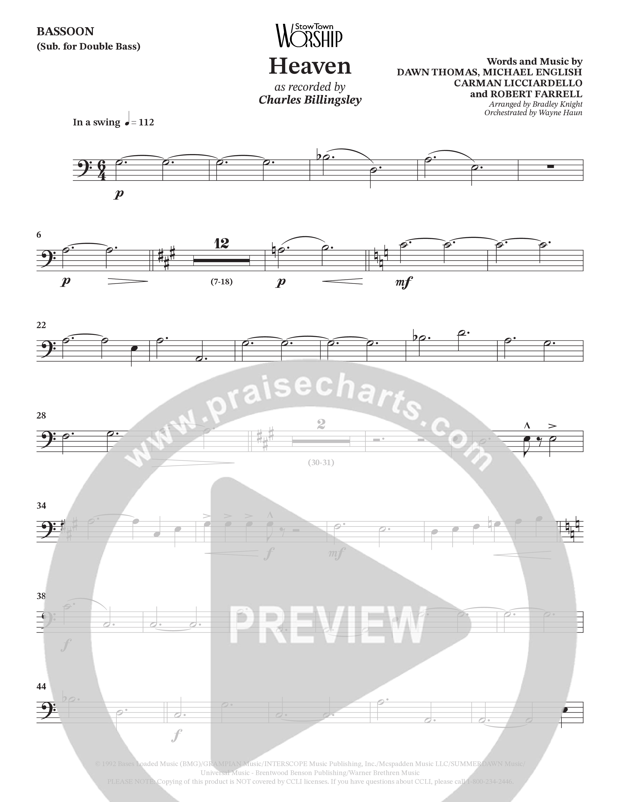 Heaven (Choral Anthem SATB) Bassoon (Charles Billingsley / Arr. Bradley Knight / Orch. Wayne Haun)
