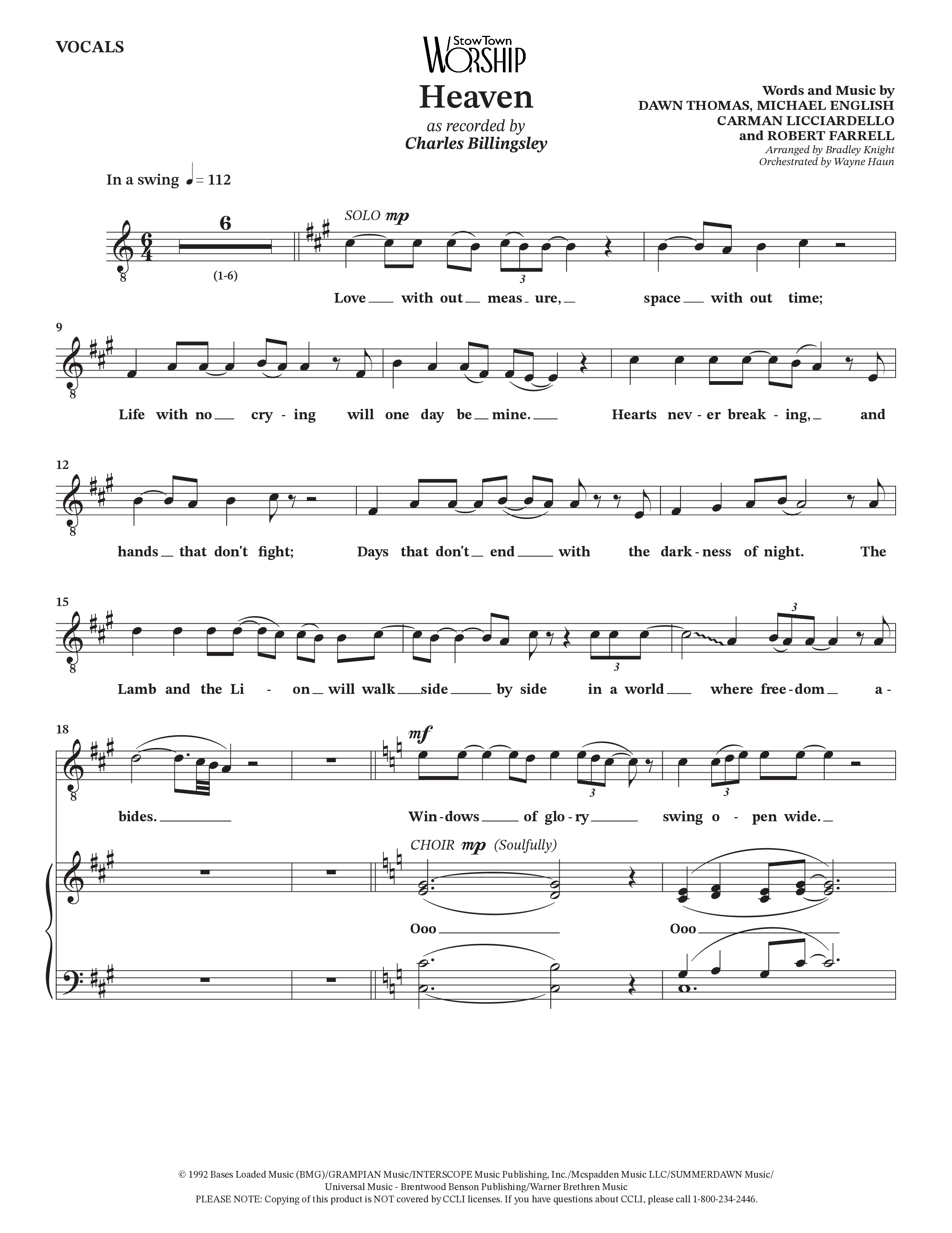 Heaven (Choral Anthem SATB) Choir Sheet (Charles Billingsley / Arr. Bradley Knight / Orch. Wayne Haun)