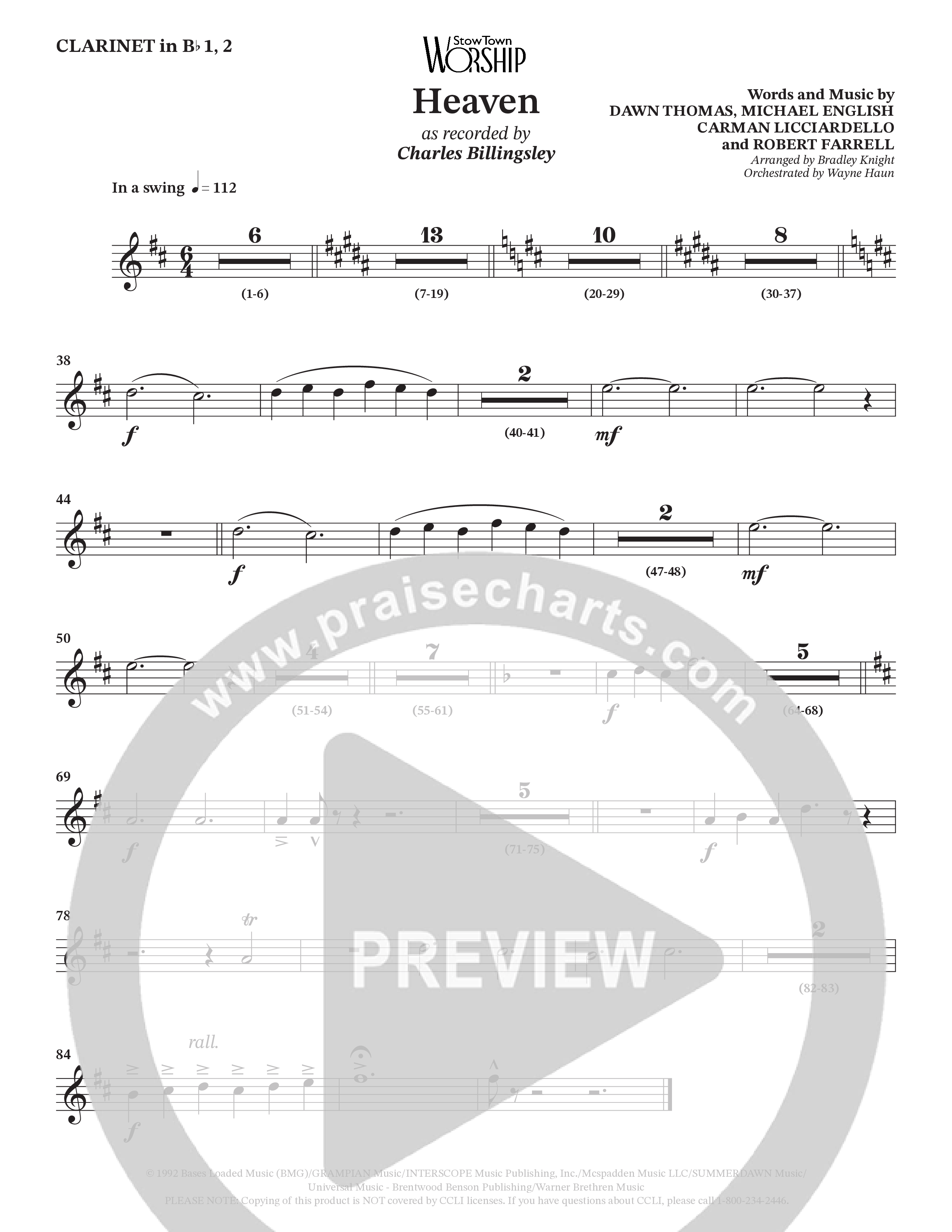 Heaven (Choral Anthem SATB) Clarinet 1/2 (Charles Billingsley / Arr. Bradley Knight / Orch. Wayne Haun)