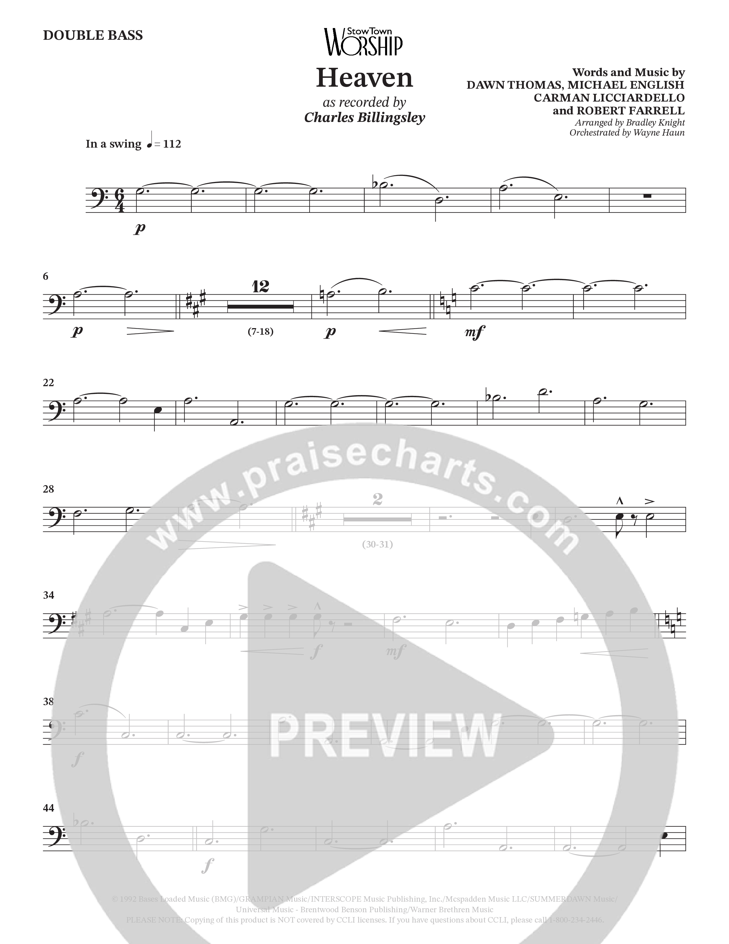 Heaven (Choral Anthem SATB) Double Bass (Charles Billingsley / Arr. Bradley Knight / Orch. Wayne Haun)