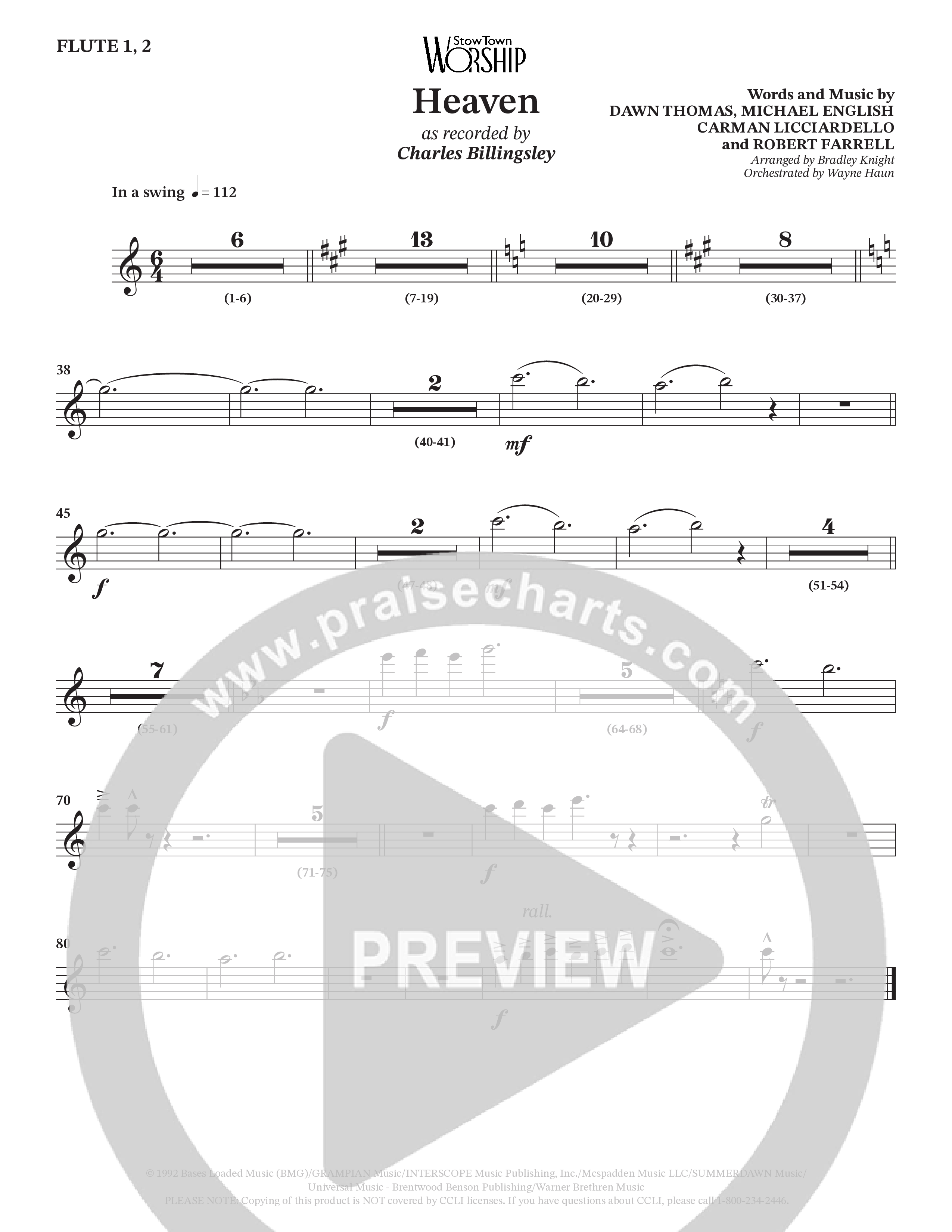 Heaven (Choral Anthem SATB) Flute 1/2 (Charles Billingsley / Arr. Bradley Knight / Orch. Wayne Haun)