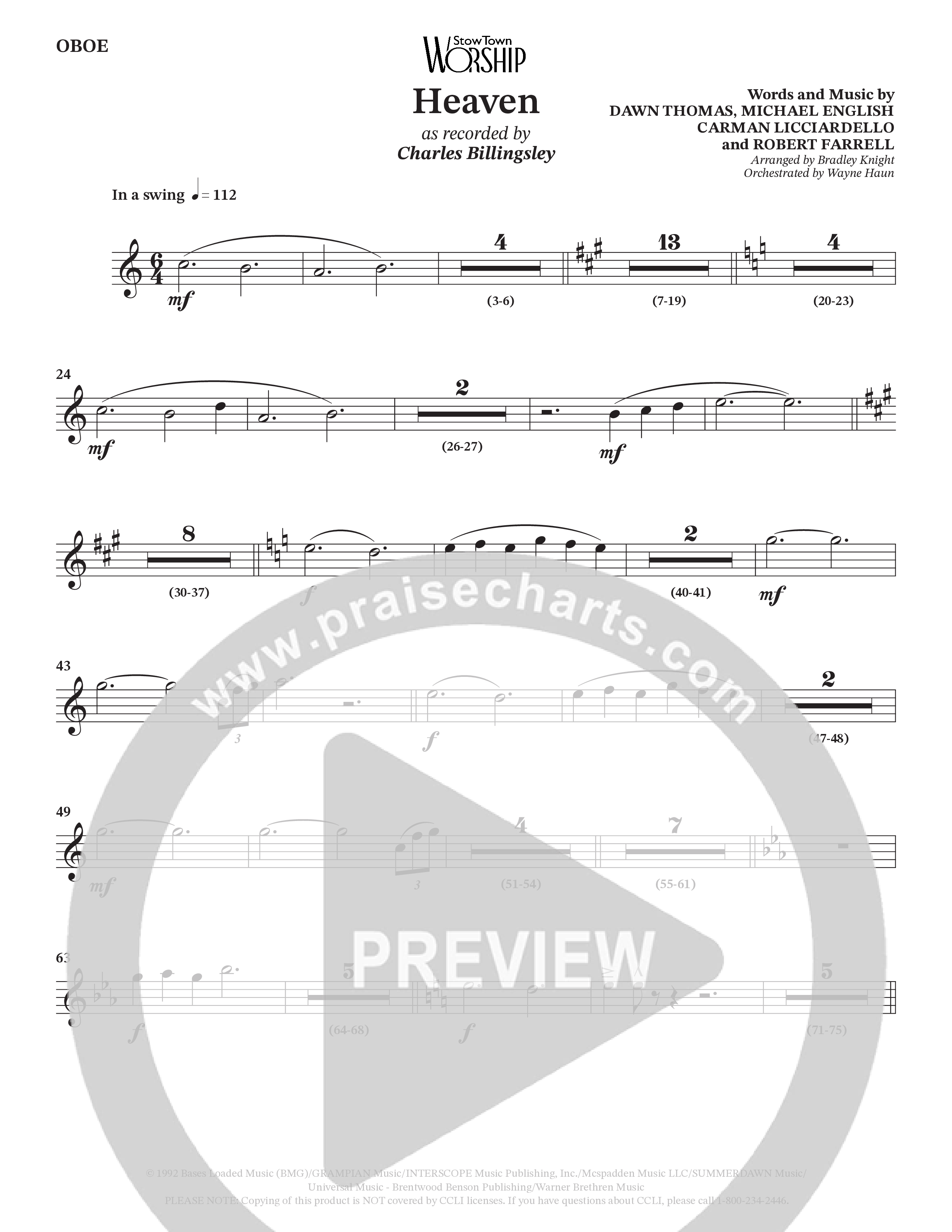 Heaven (Choral Anthem SATB) Oboe (Charles Billingsley / Arr. Bradley Knight / Orch. Wayne Haun)