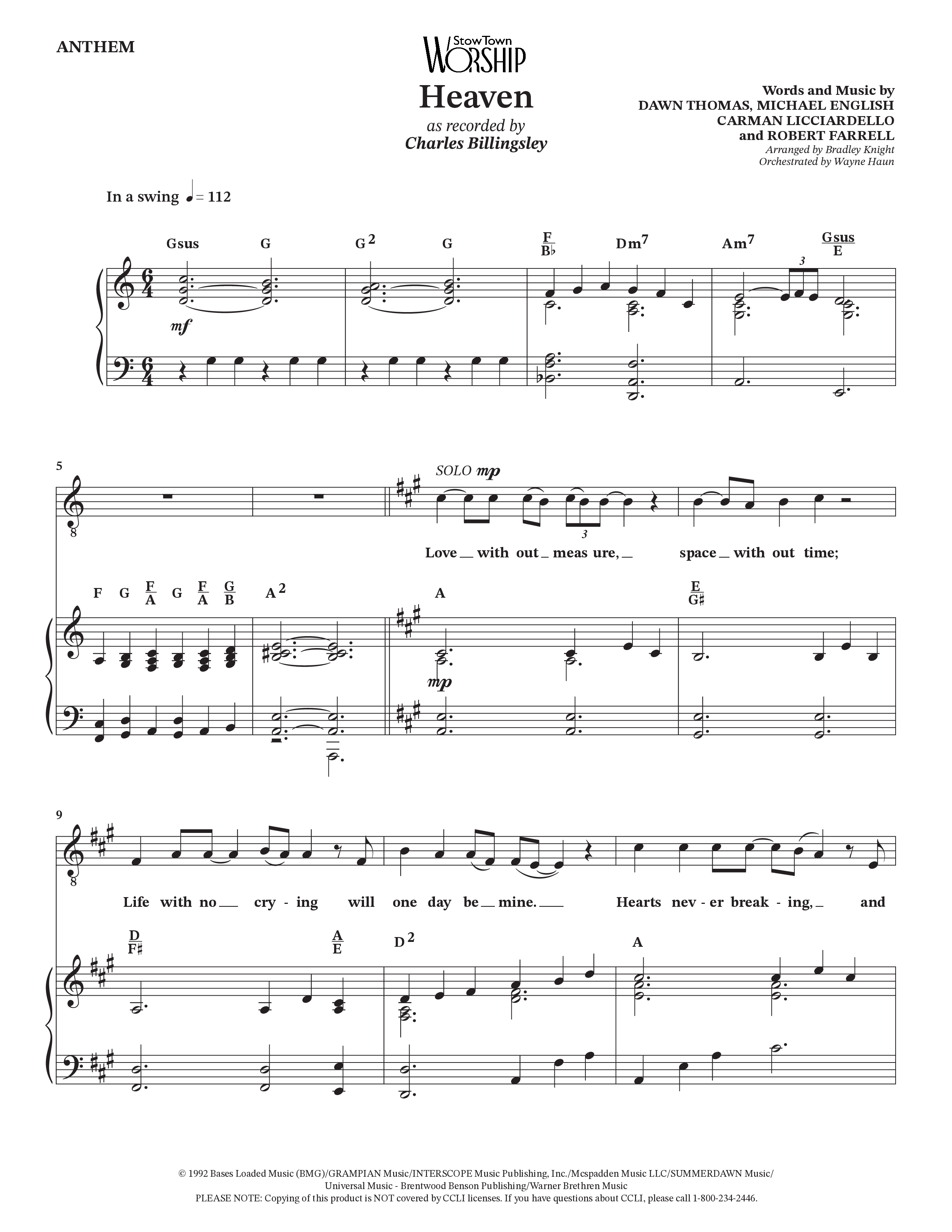 Heaven (Choral Anthem SATB) Piano/Vocal (SATB) (Charles Billingsley / Arr. Bradley Knight / Orch. Wayne Haun)
