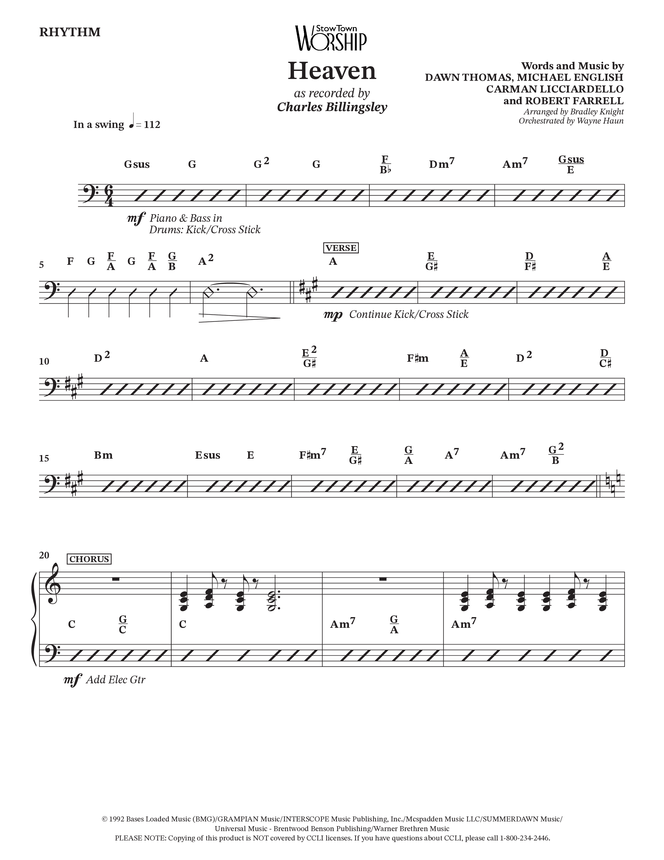 Heaven (Choral Anthem SATB) Rhythm Chart (Charles Billingsley / Arr. Bradley Knight / Orch. Wayne Haun)
