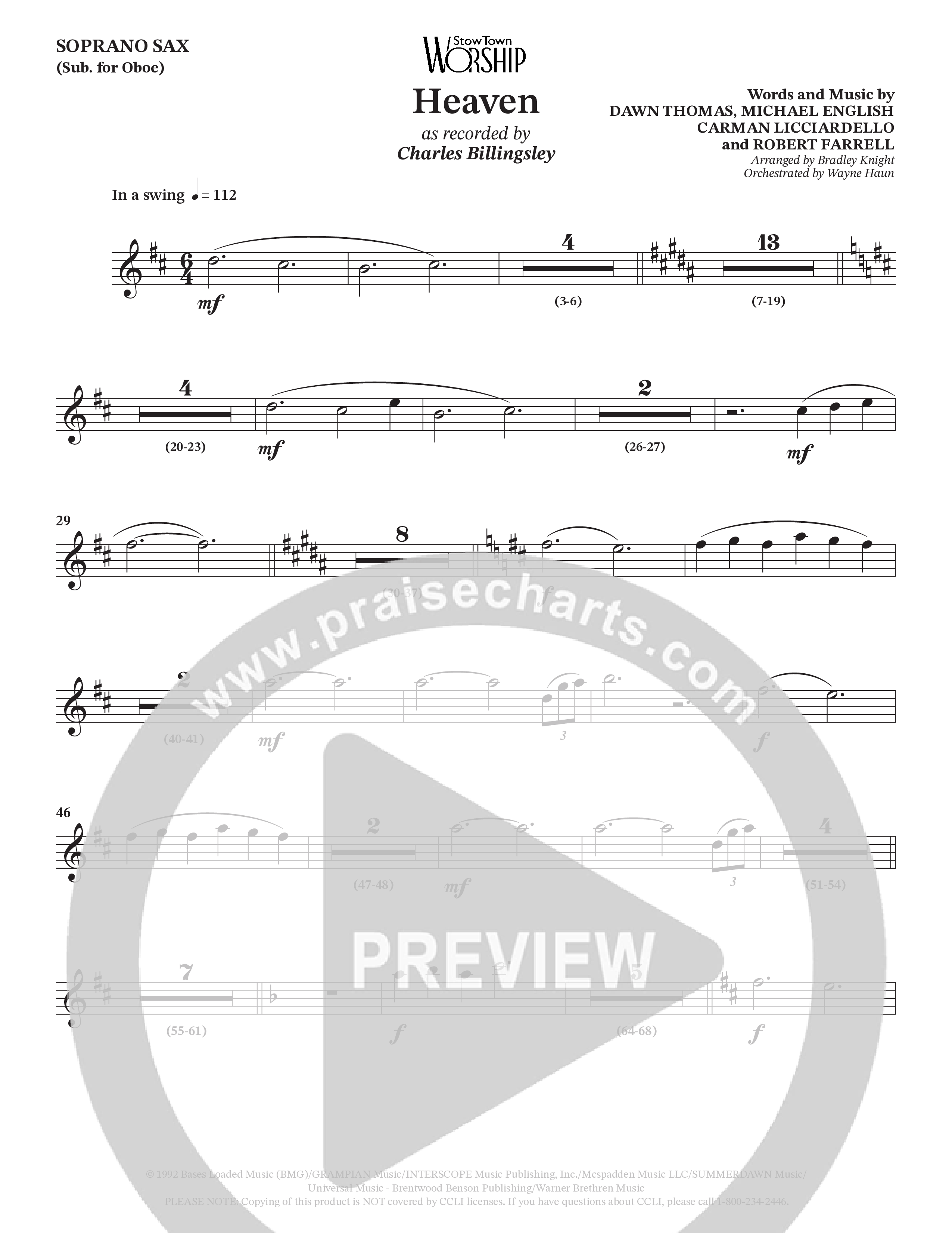 Heaven (Choral Anthem SATB) Soprano Sax (Charles Billingsley / Arr. Bradley Knight / Orch. Wayne Haun)