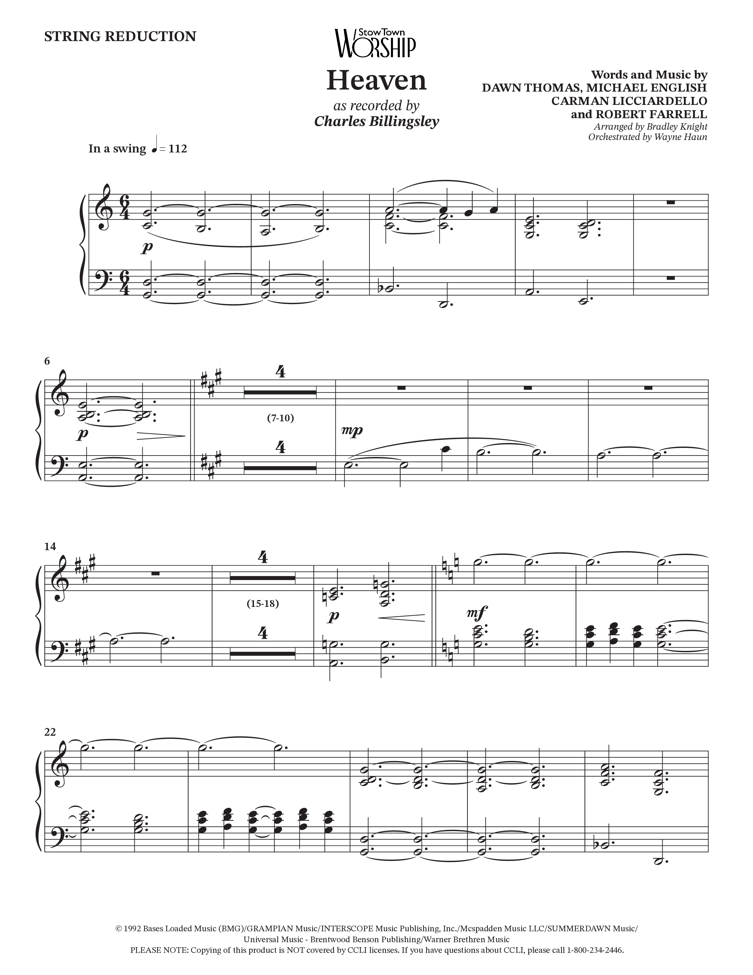 Heaven (Choral Anthem SATB) String Reduction (Charles Billingsley / Arr. Bradley Knight / Orch. Wayne Haun)