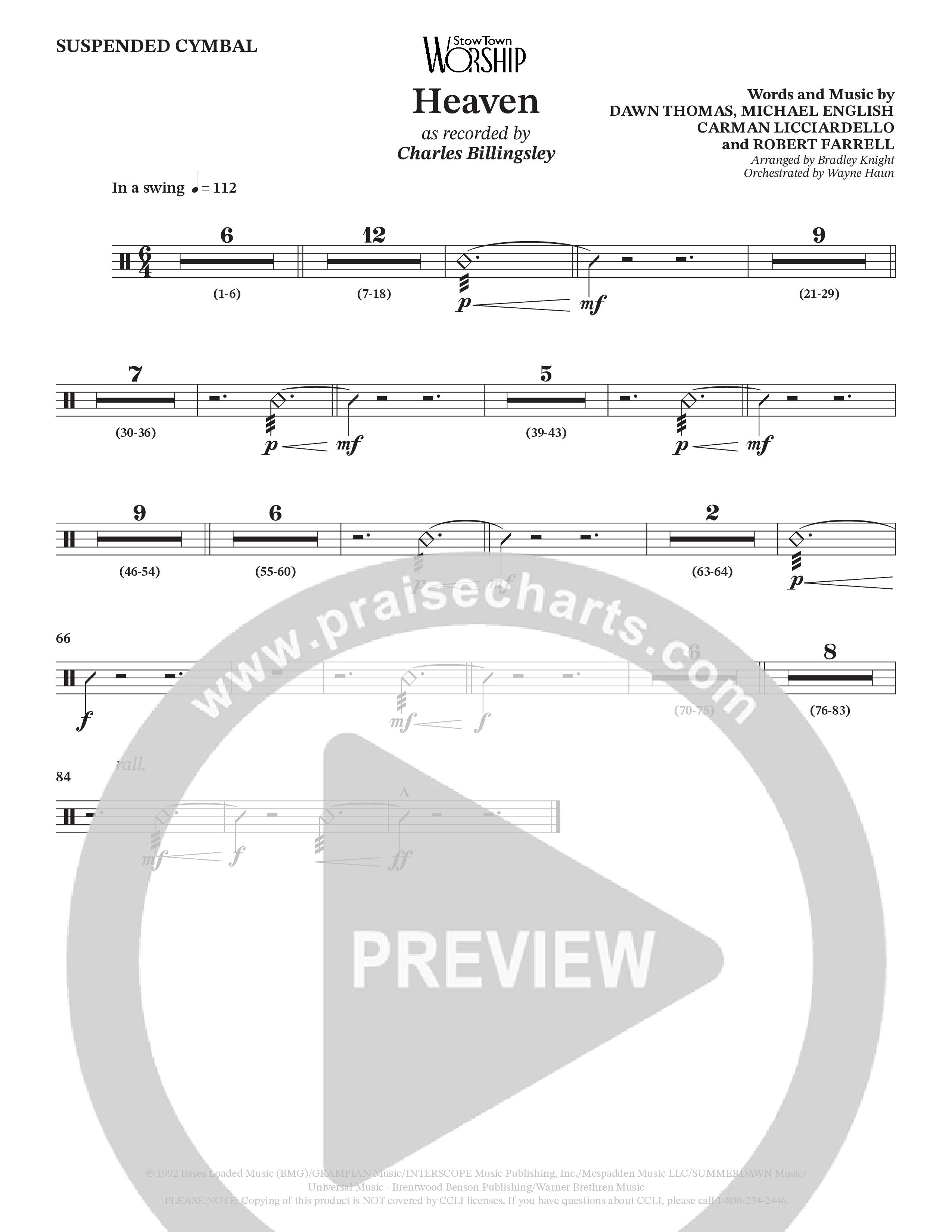 Heaven (Choral Anthem SATB) Suspended Cymbal (Charles Billingsley / Arr. Bradley Knight / Orch. Wayne Haun)