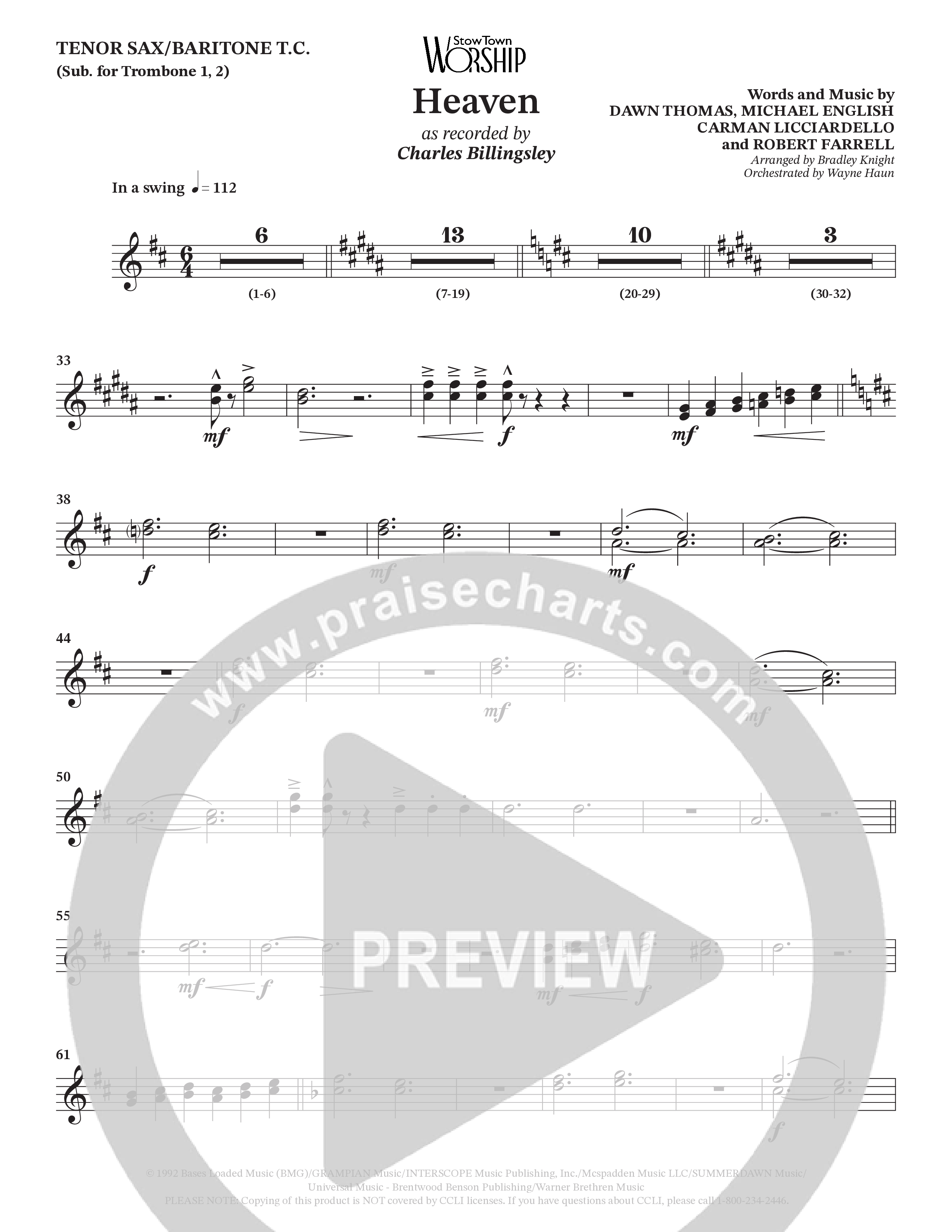 Heaven (Choral Anthem SATB) Tenor Sax/Baritone T.C. (Charles Billingsley / Arr. Bradley Knight / Orch. Wayne Haun)