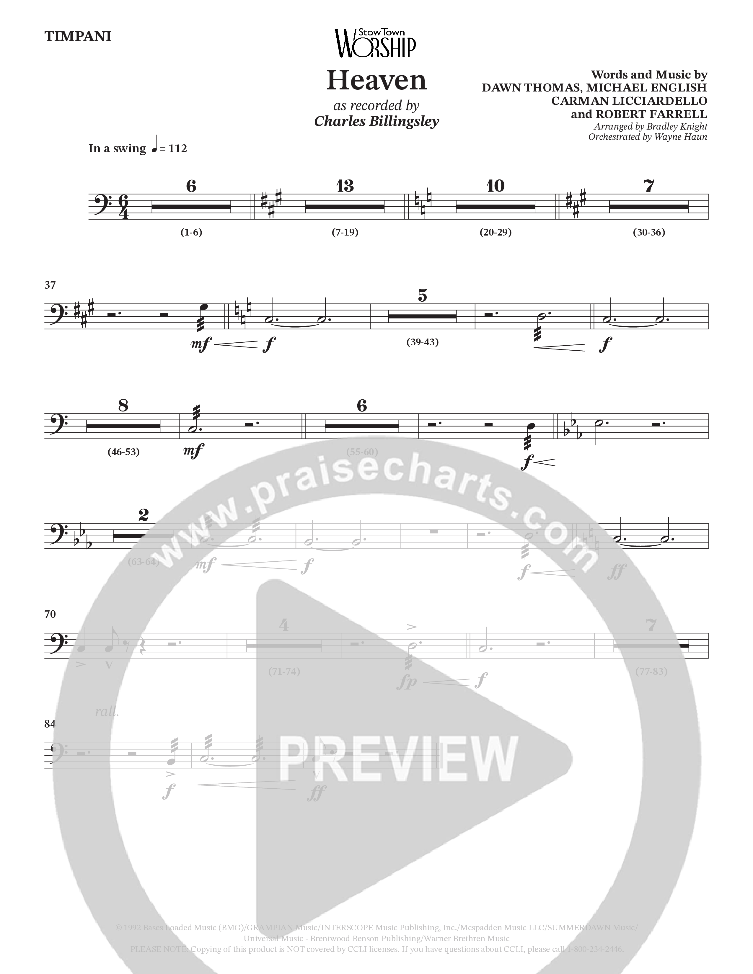 Heaven (Choral Anthem SATB) Timpani (Charles Billingsley / Arr. Bradley Knight / Orch. Wayne Haun)