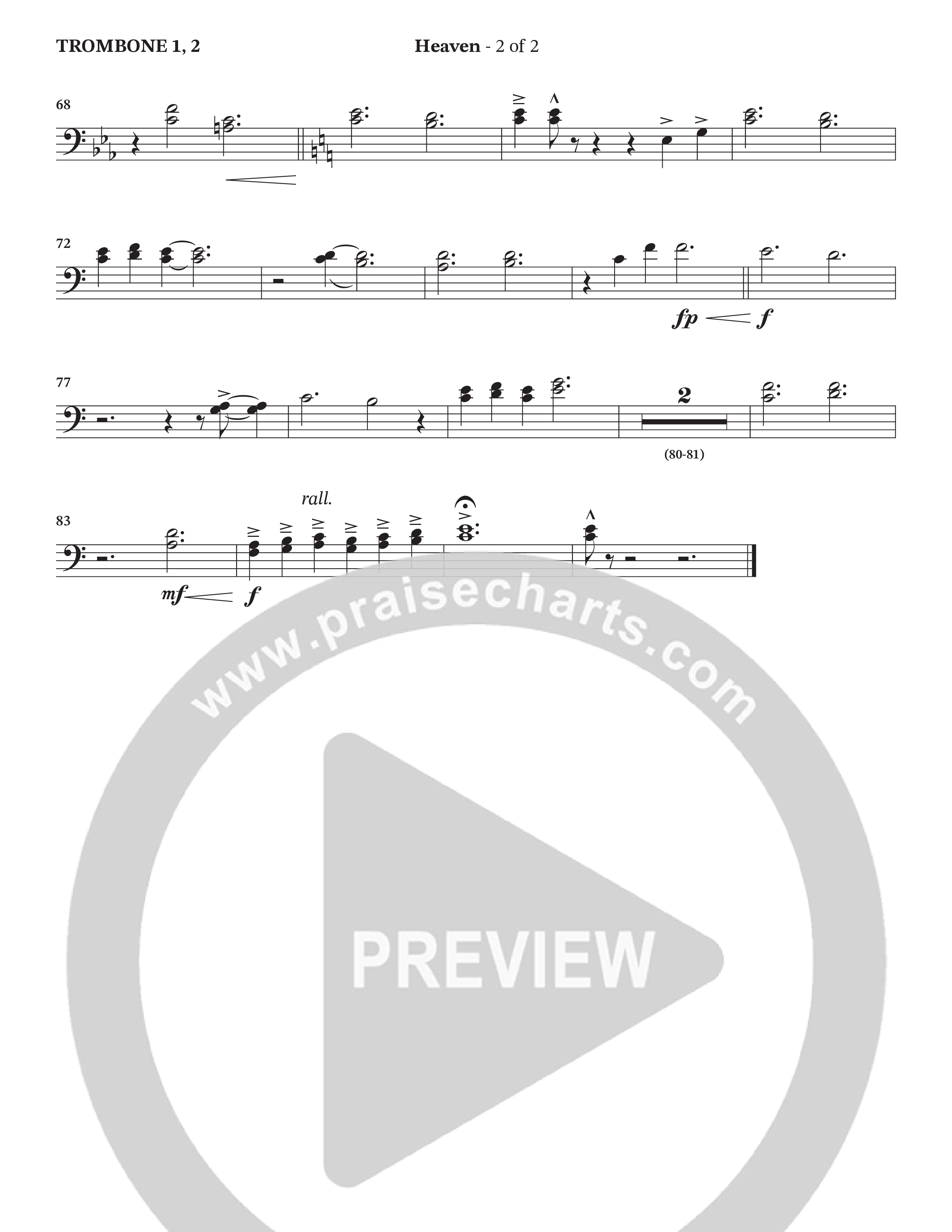 Heaven (Choral Anthem SATB) Trombone 1/2 (Charles Billingsley / Arr. Bradley Knight / Orch. Wayne Haun)