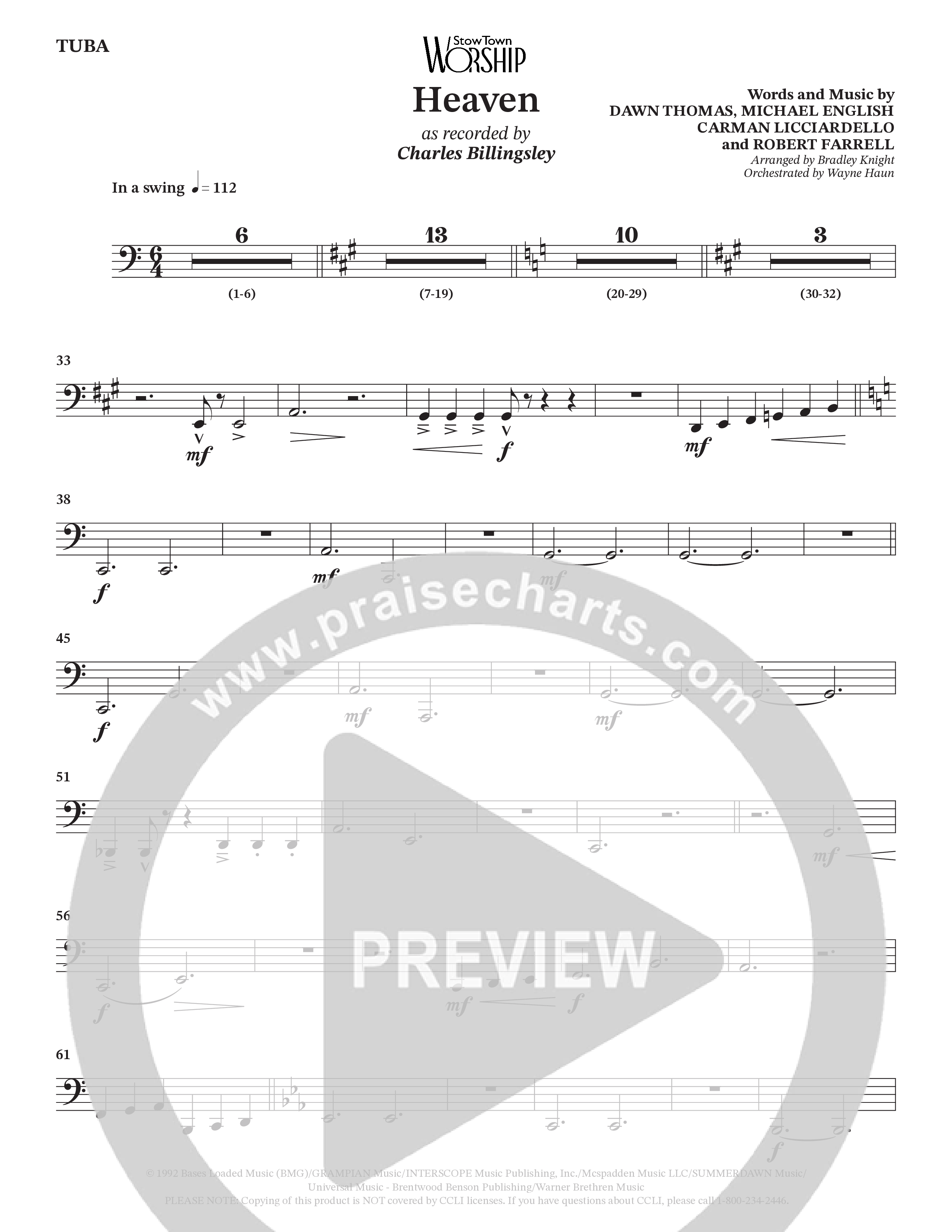 Heaven (Choral Anthem SATB) Tuba (Charles Billingsley / Arr. Bradley Knight / Orch. Wayne Haun)