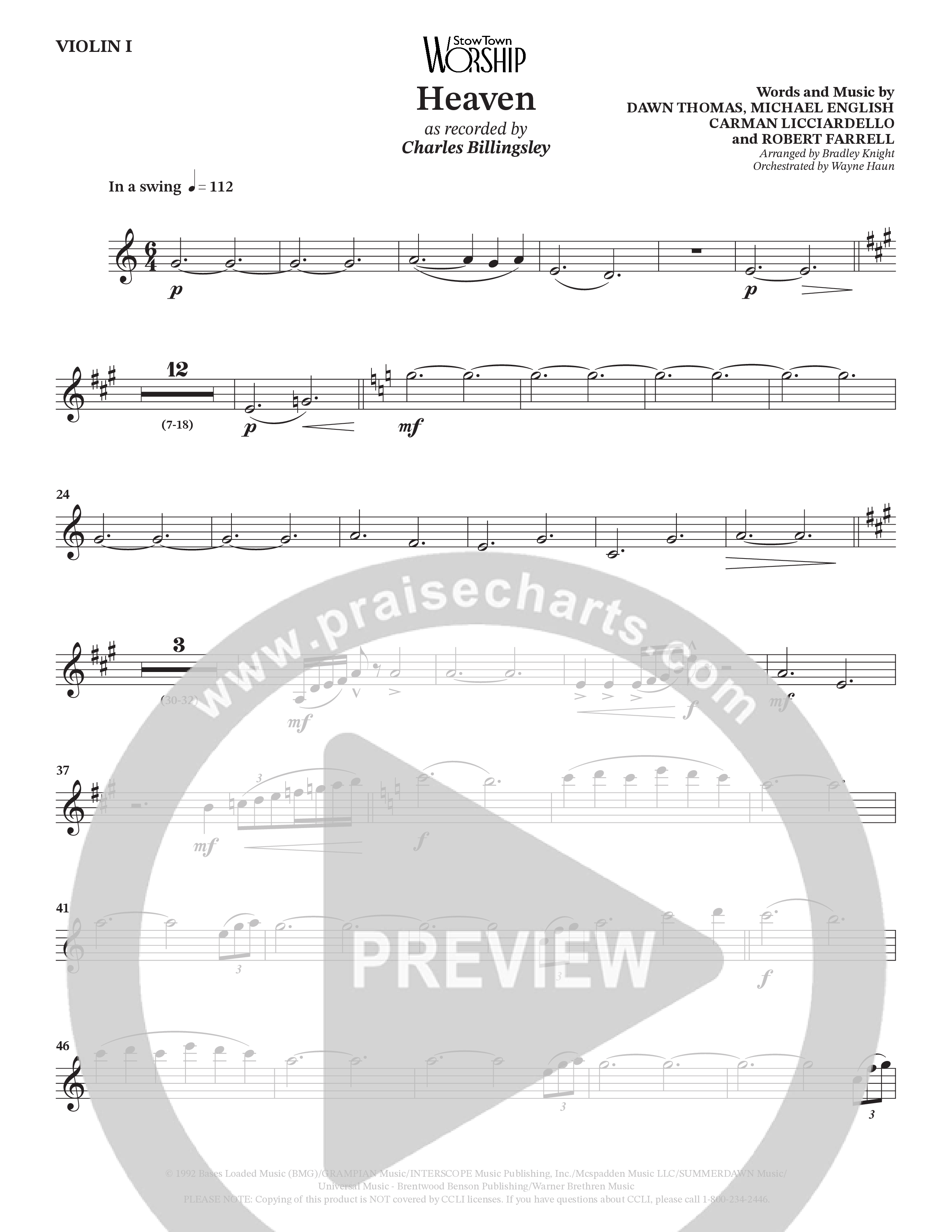 Heaven (Choral Anthem SATB) String Pack (Charles Billingsley / Arr. Bradley Knight / Orch. Wayne Haun)