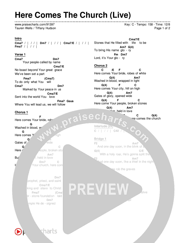 Here Comes The Church (Live) Chords & Lyrics (Tauren Wells / Tiffany Hudson)